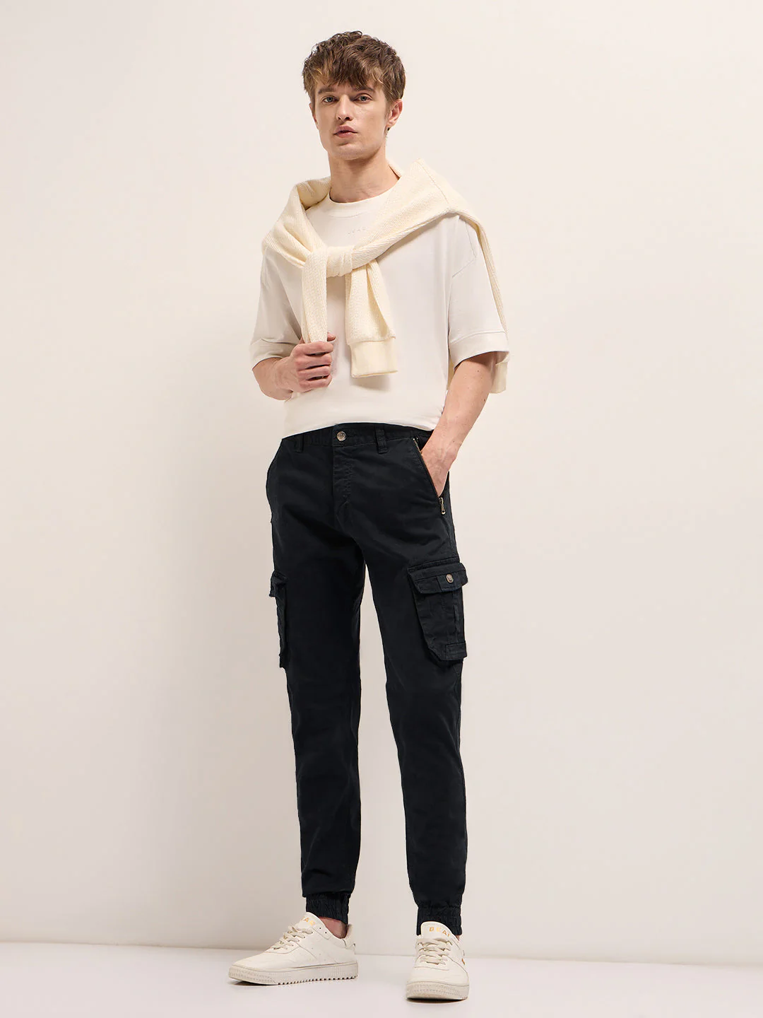 Men Classic Fit Dark Blue Cargo Pants - Image 4