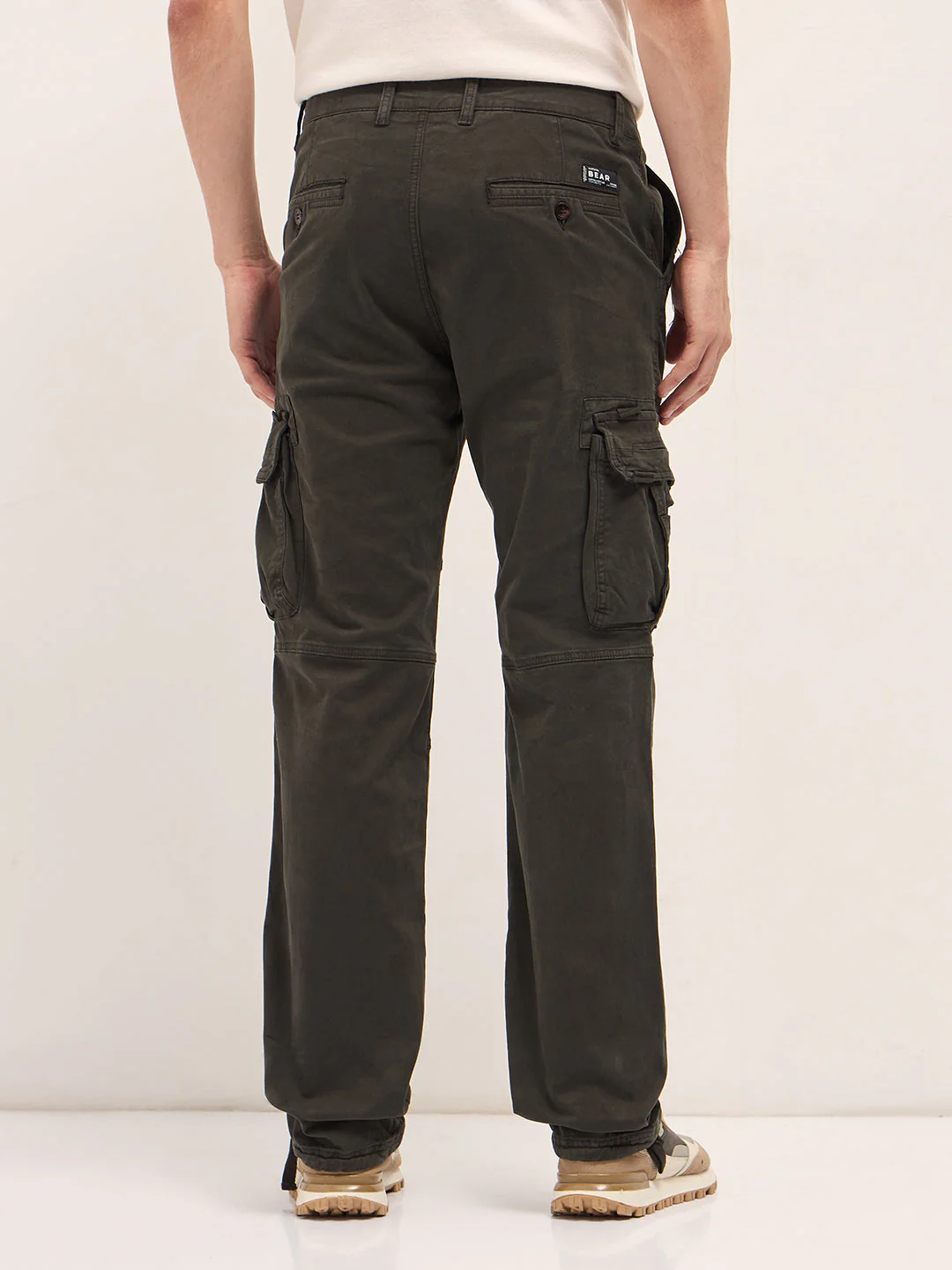 Men Classic Fit Dark Green Cargo Pants - Image 2
