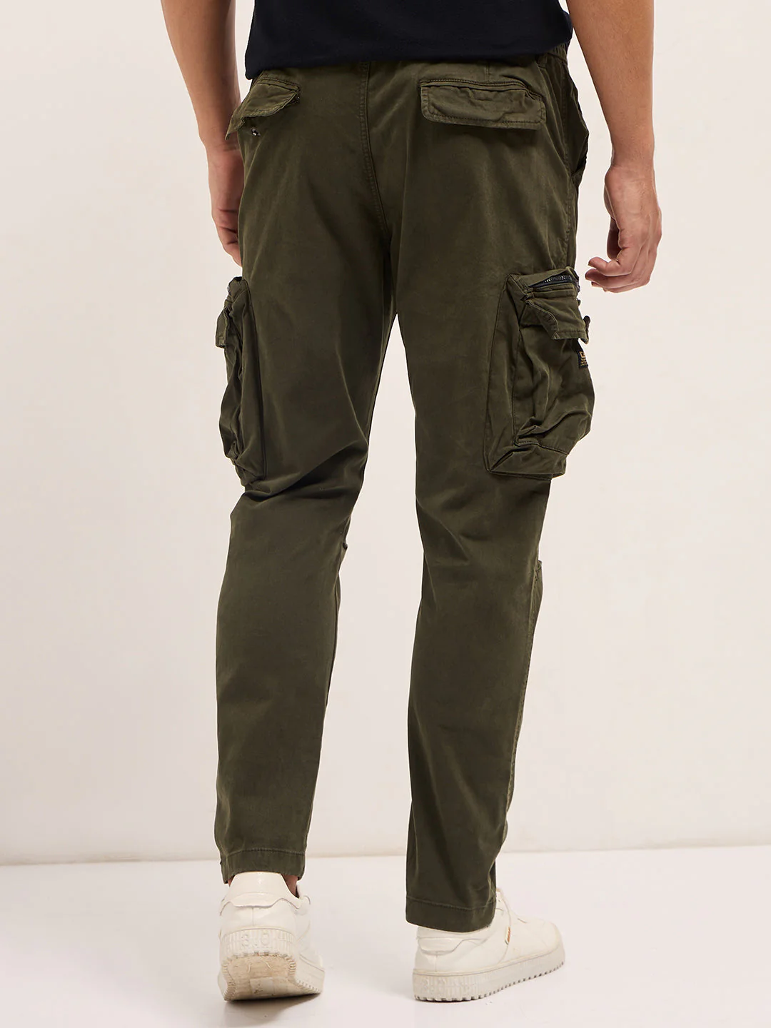 Men Classic Fit Dark Green Cargo Pants - Image 2