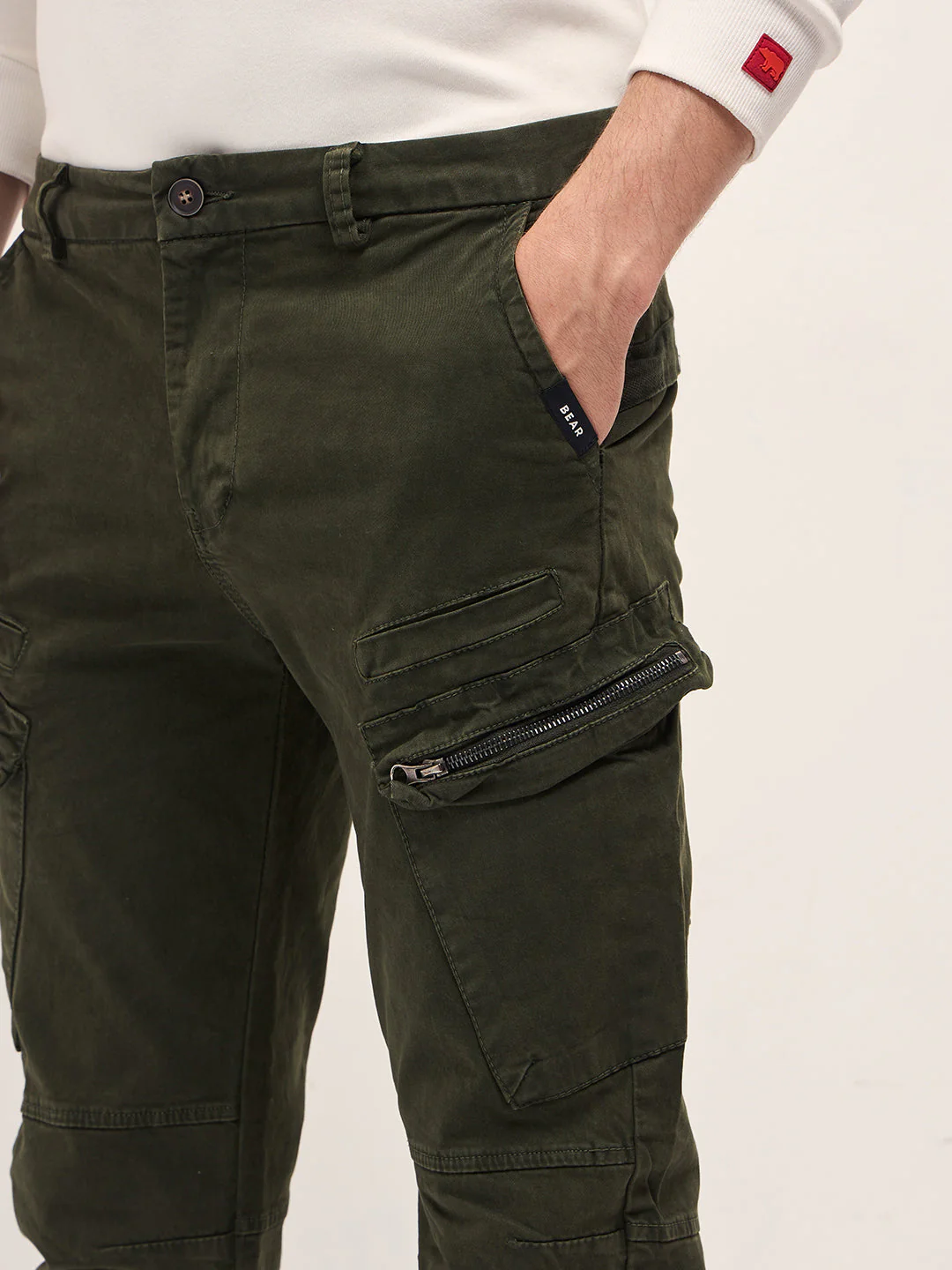 Men Classic Fit Green Cargo Pants - Image 5