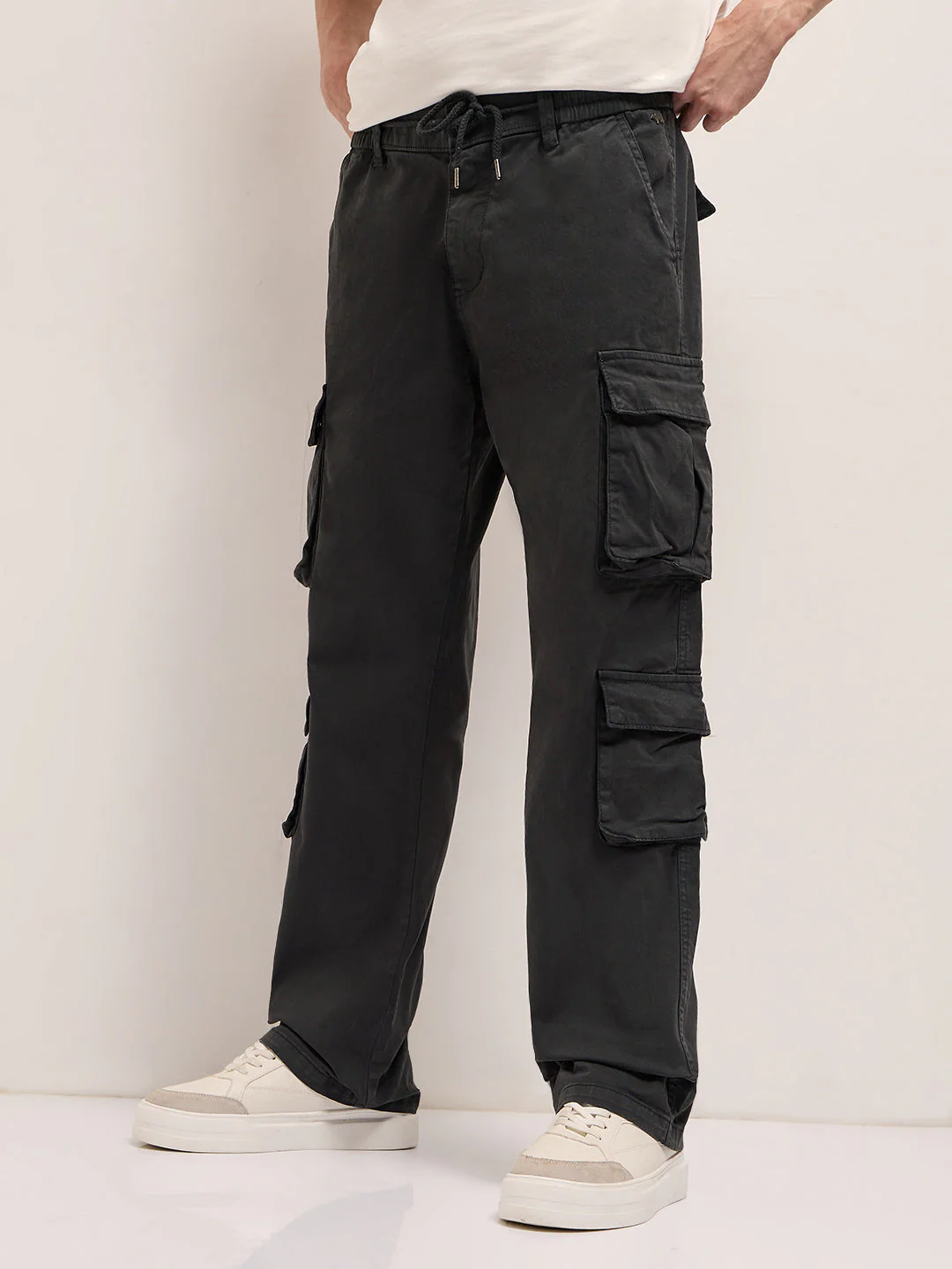 Men Classic Fit Grey Cargo Pants - Image 3