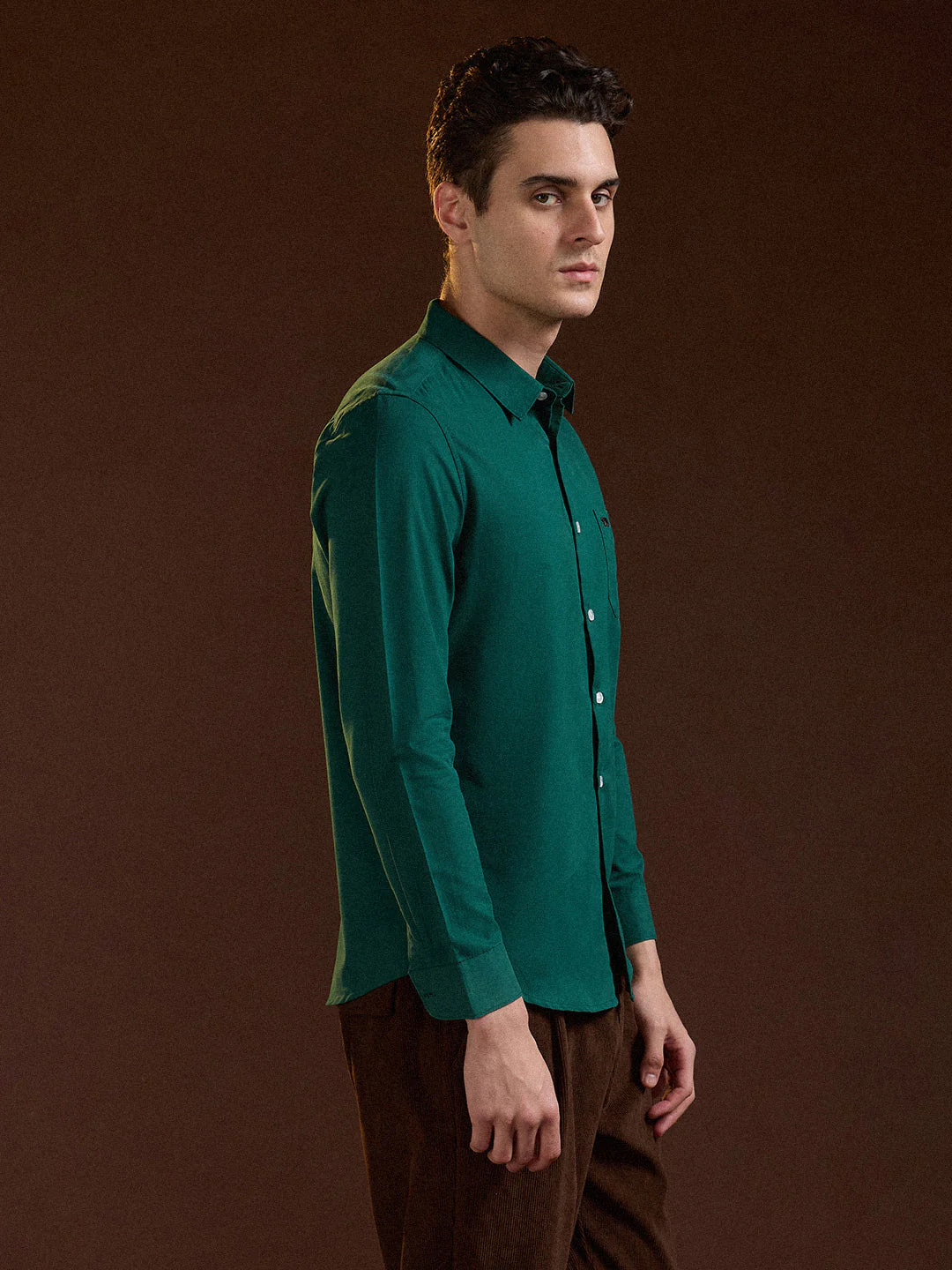 Men Classic Green Solid Slim Fit Polyester Casual Shirt - Image 3