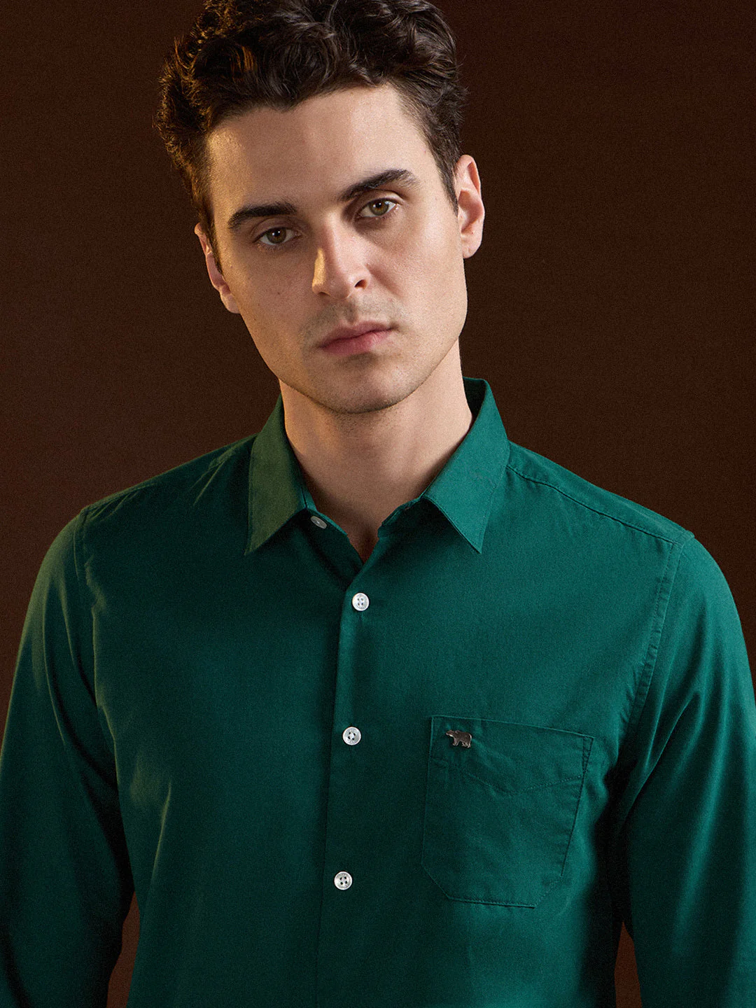Men Classic Green Solid Slim Fit Polyester Casual Shirt - Image 5