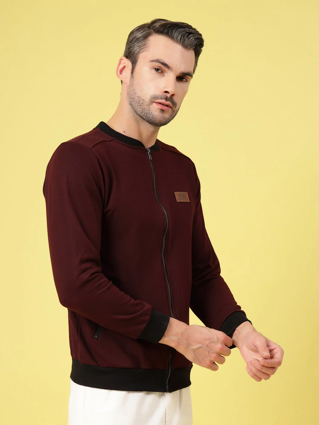 Men Classic Mandarin Bomber Jacket - Image 2