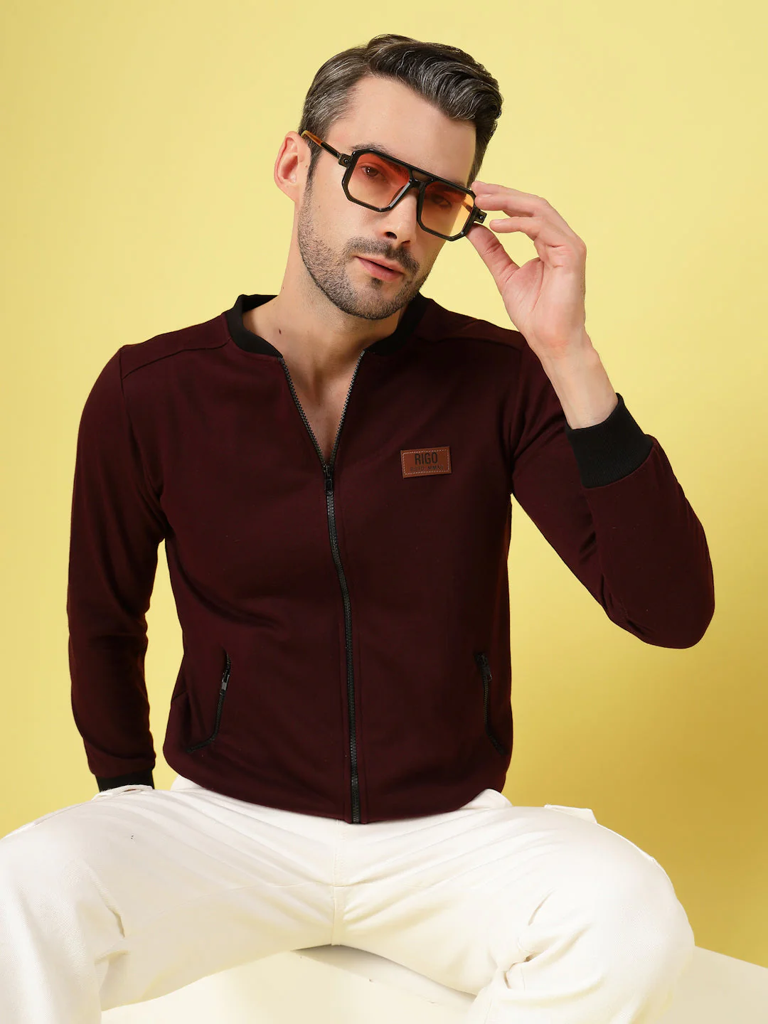 Men Classic Mandarin Bomber Jacket - Image 4