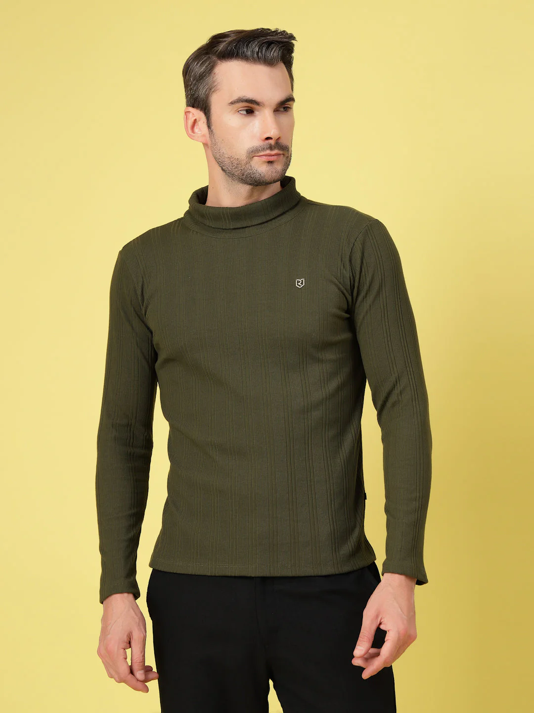 Men Classic Ribbed Turtleneck T-Shirt - Image 2