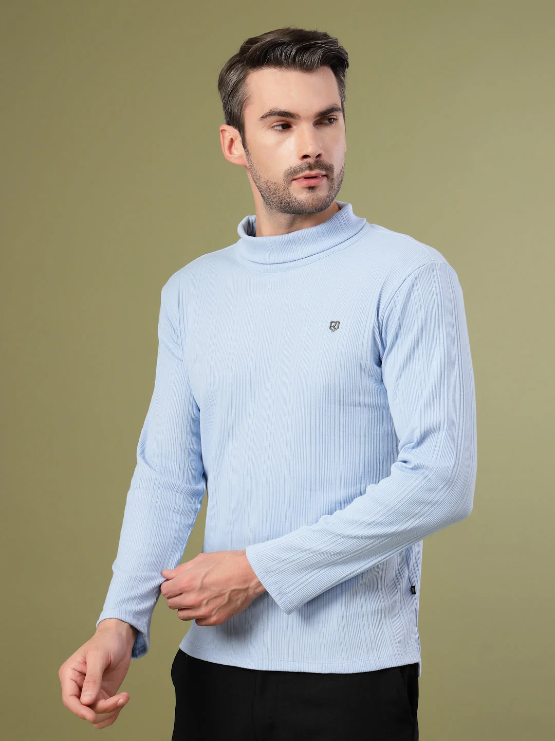 Men Classic Ribbed Turtleneck T-Shirt - Image 3