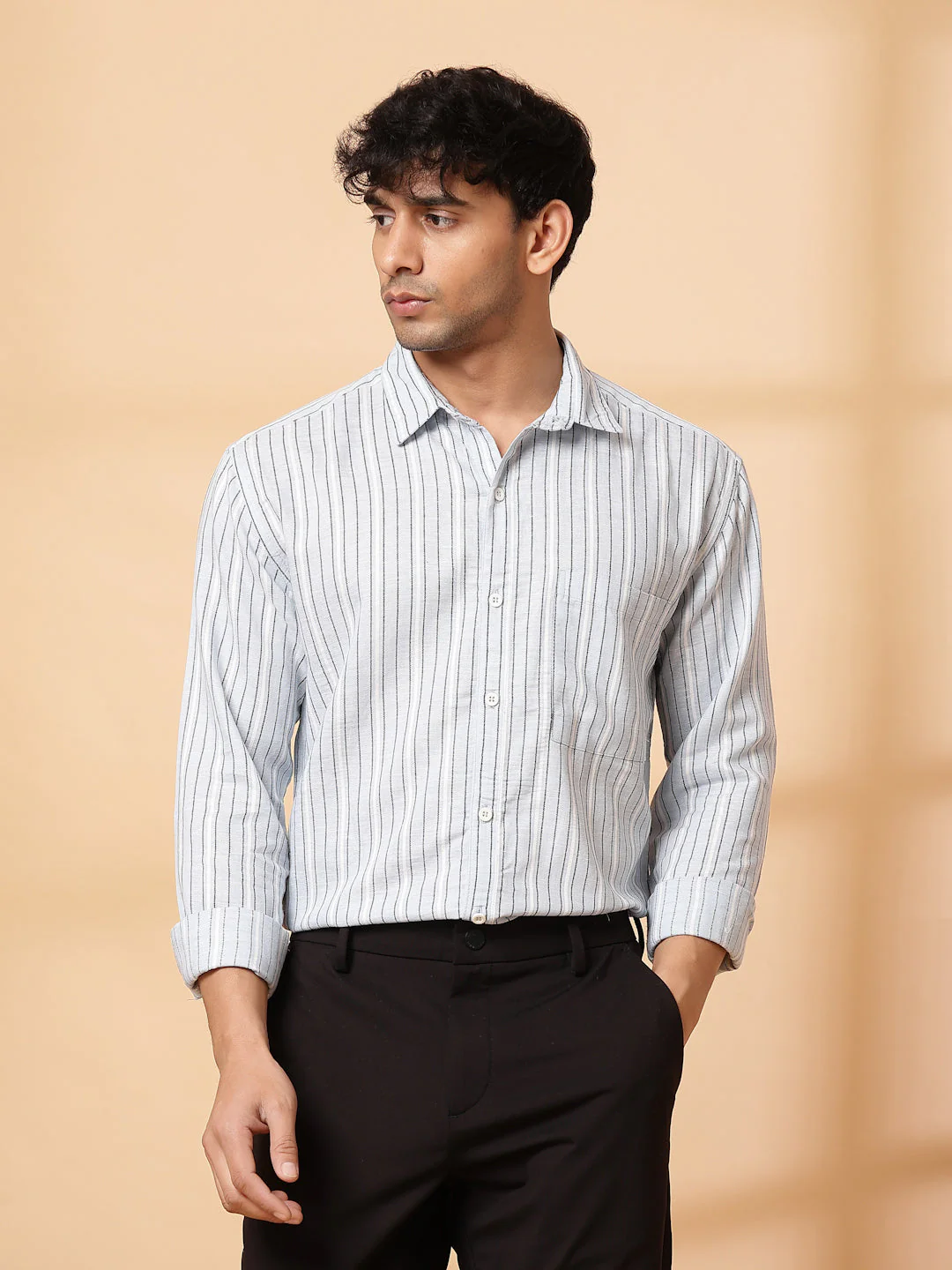 Men Classic Striped Linen Shirt - Image 3