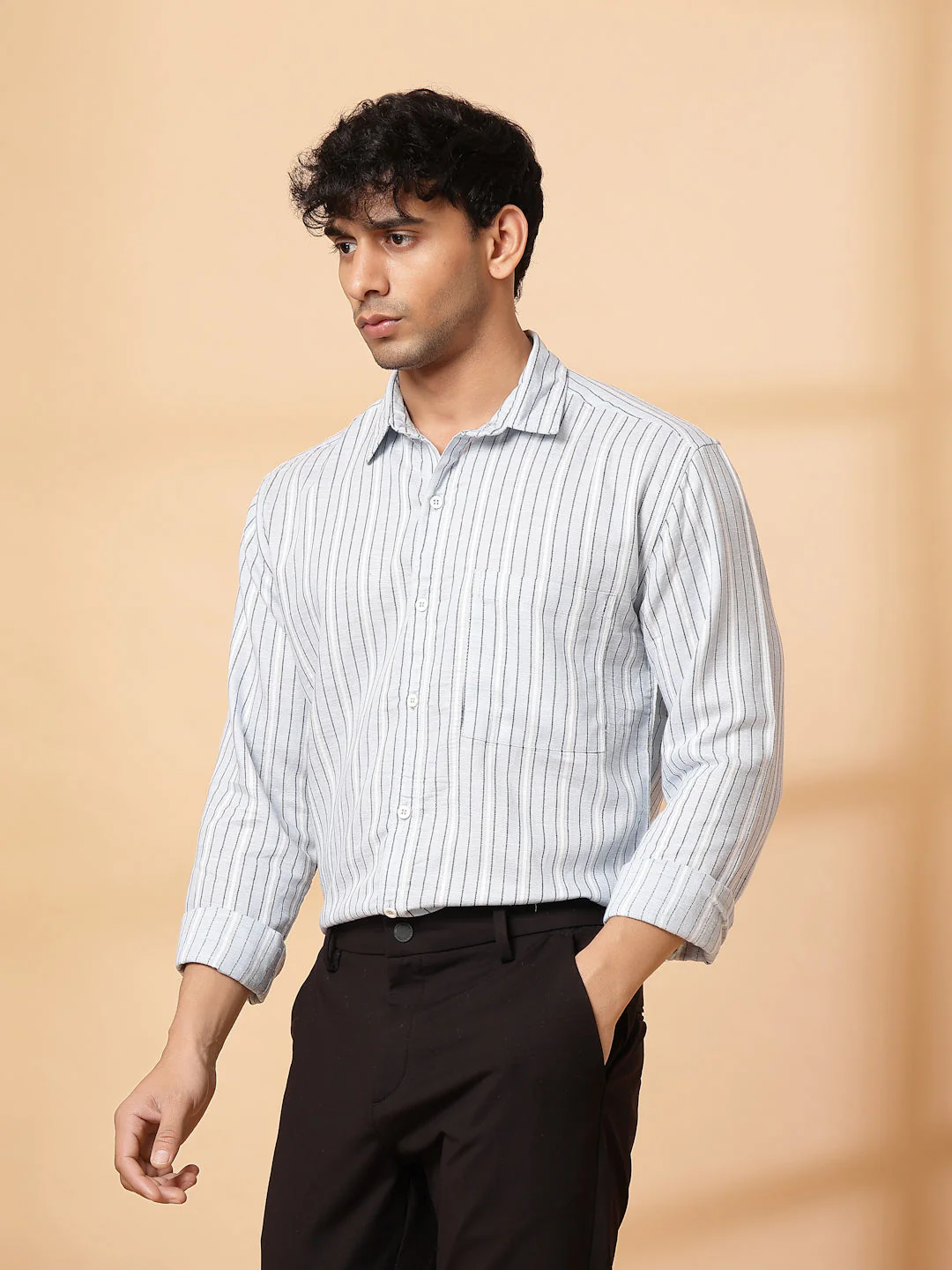 Men Classic Striped Linen Shirt - Image 4