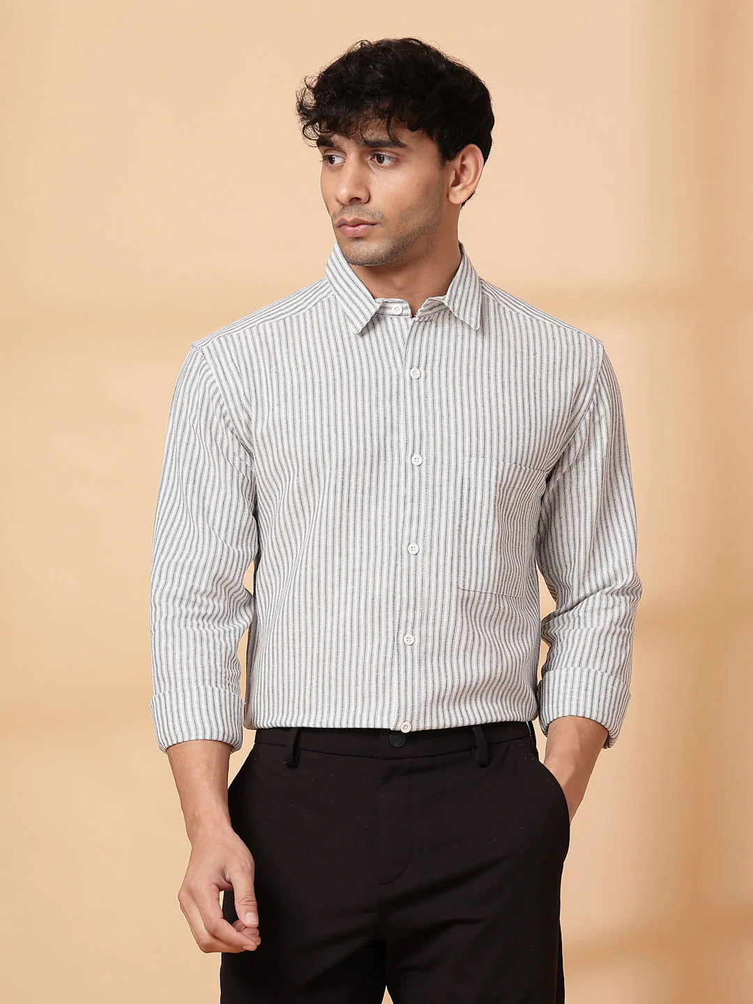 Men Classic Striped Linen Shirt - Image 3