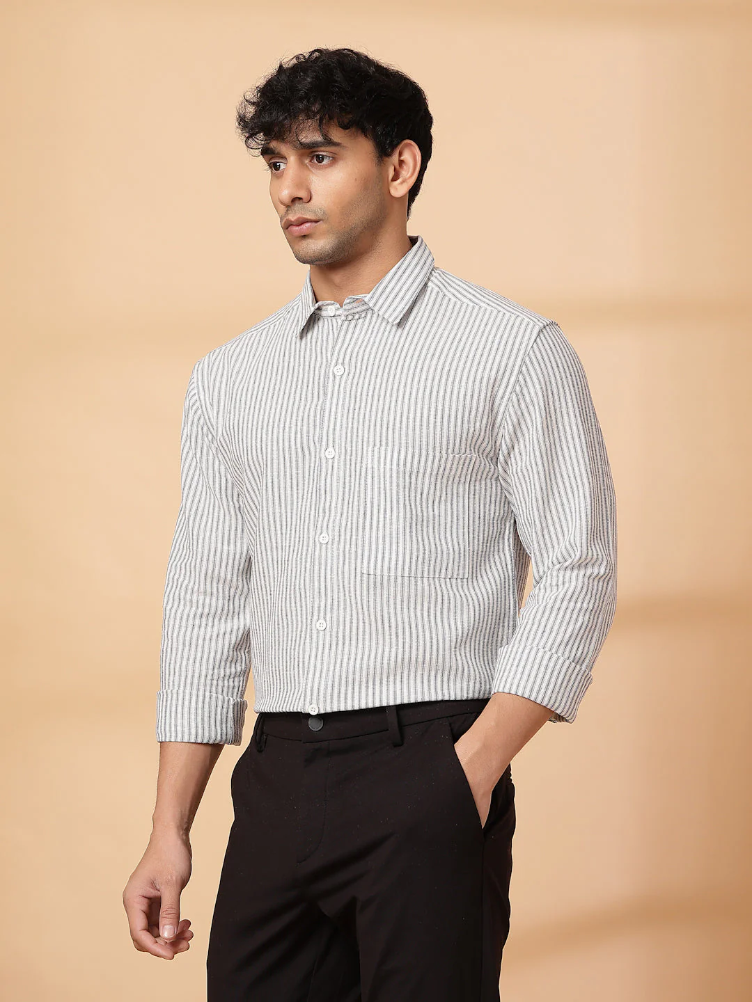 Men Classic Striped Linen Shirt - Image 4