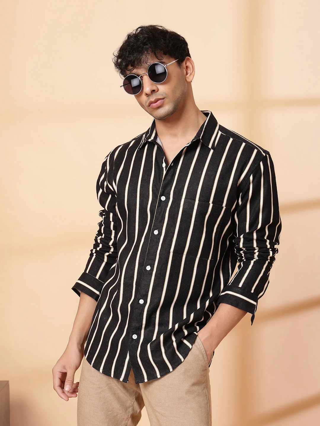 Men Classic Striped Linen Shirt - Image 2
