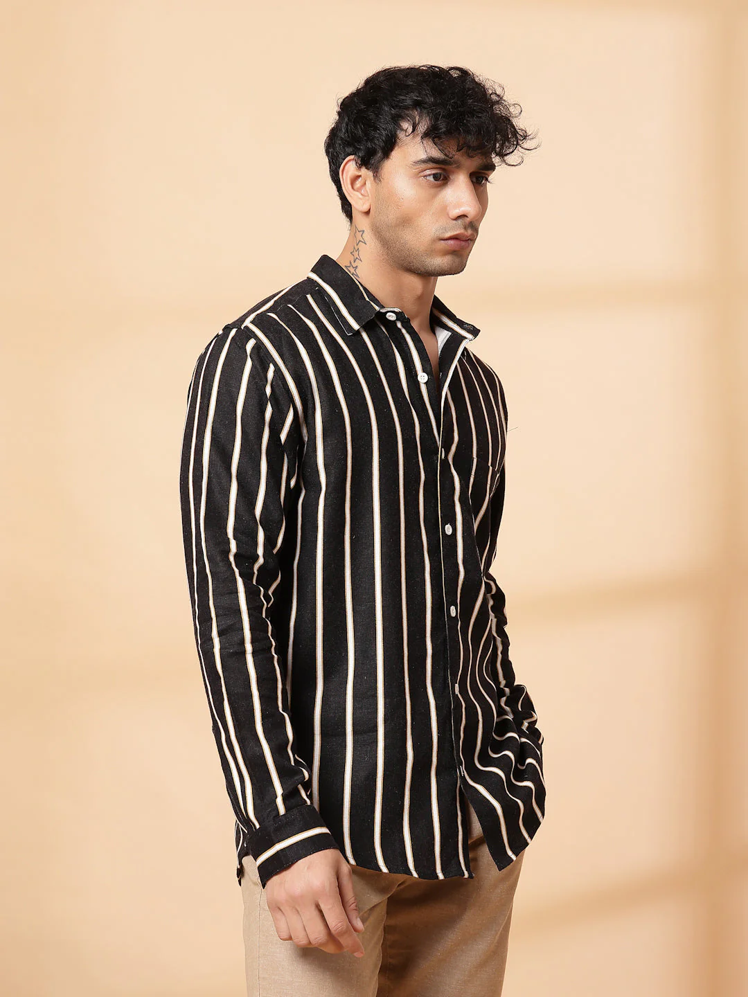 Men Classic Striped Linen Shirt - Image 3