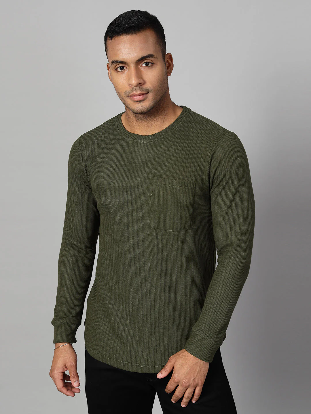 Men Classic Waffle Knit Round Neck Tshirt - Image 2