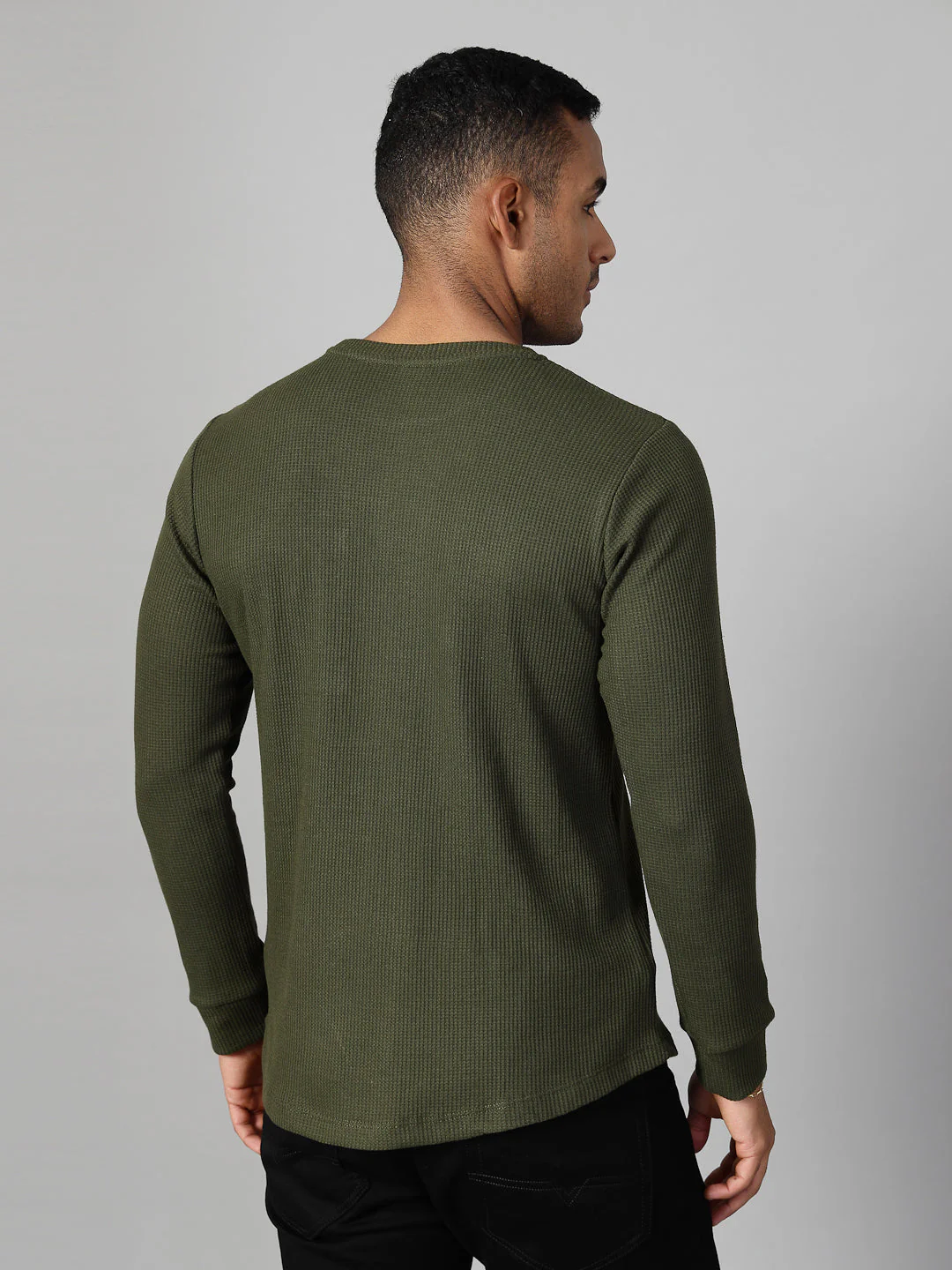 Men Classic Waffle Knit Round Neck Tshirt - Image 3