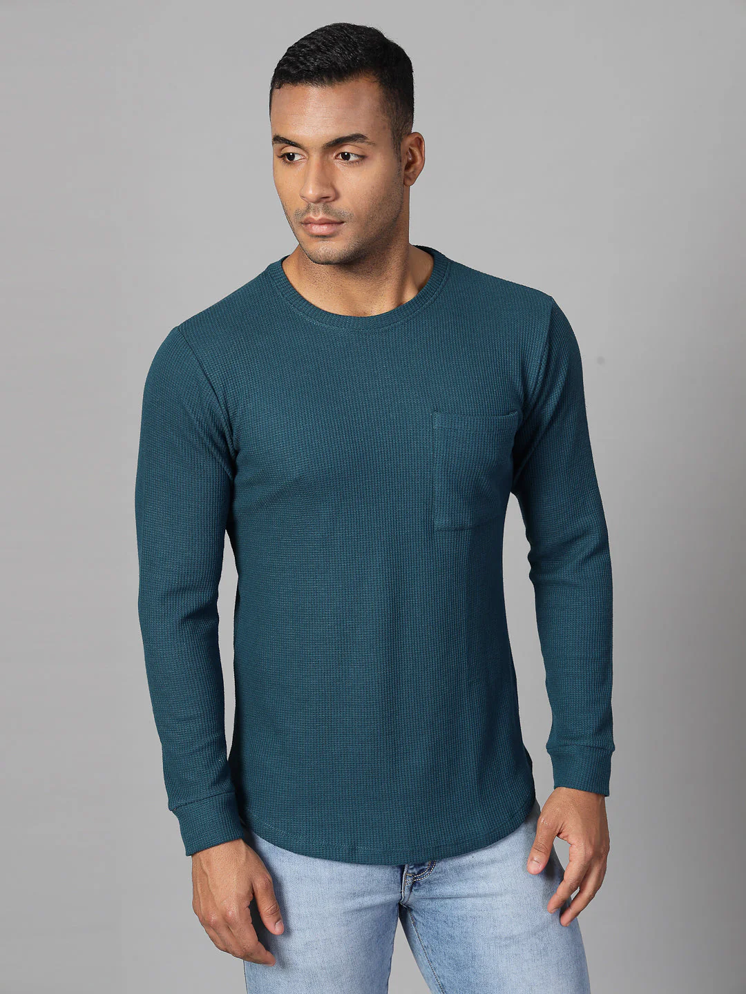 Men Classic Waffle Knit Round Neck Tshirt - Image 2