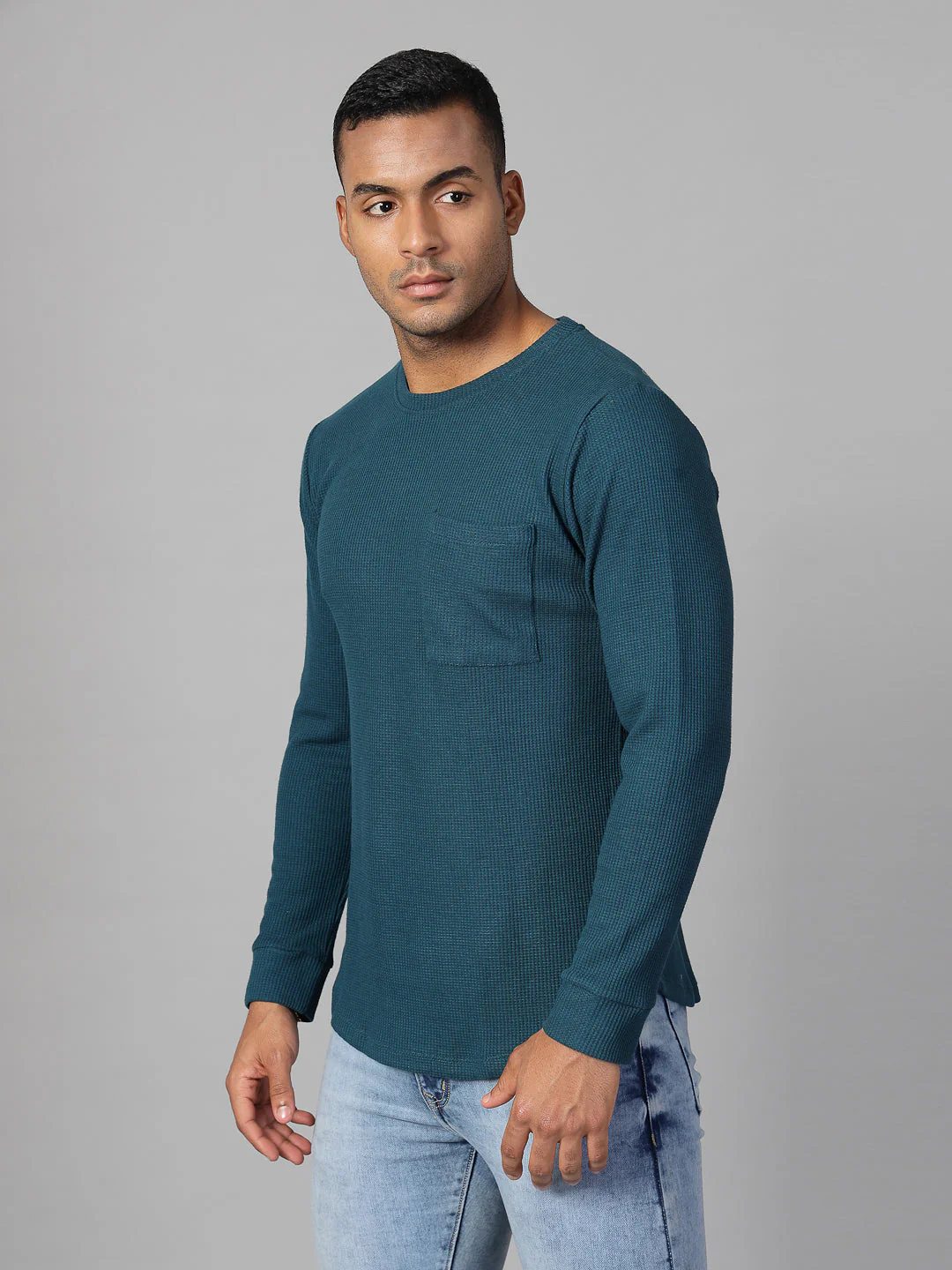 Men Classic Waffle Knit Round Neck Tshirt - Image 3