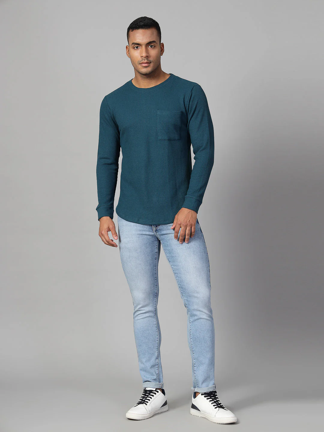 Men Classic Waffle Knit Round Neck Tshirt - Image 4