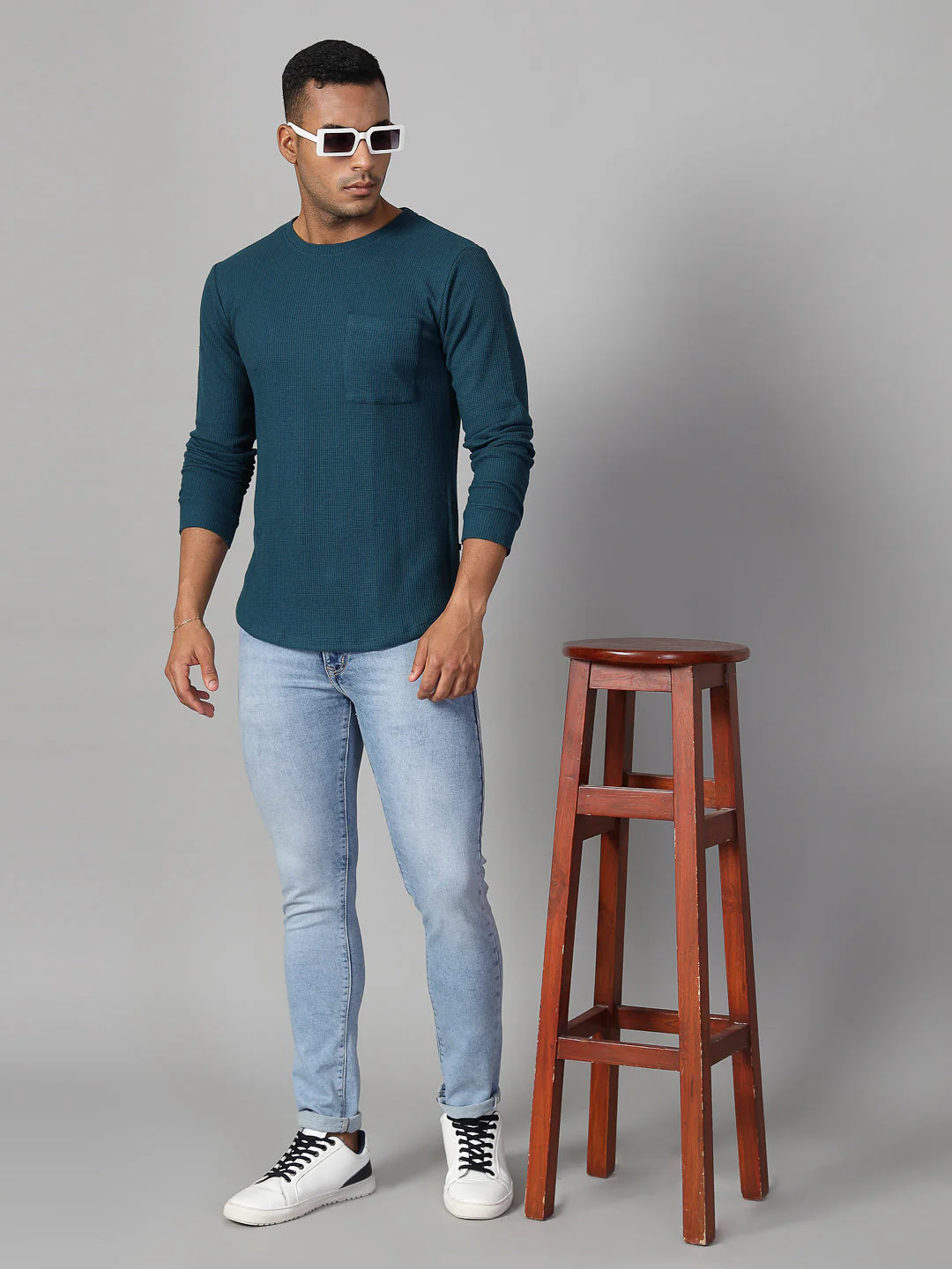 Men Classic Waffle Knit Round Neck Tshirt - Image 5