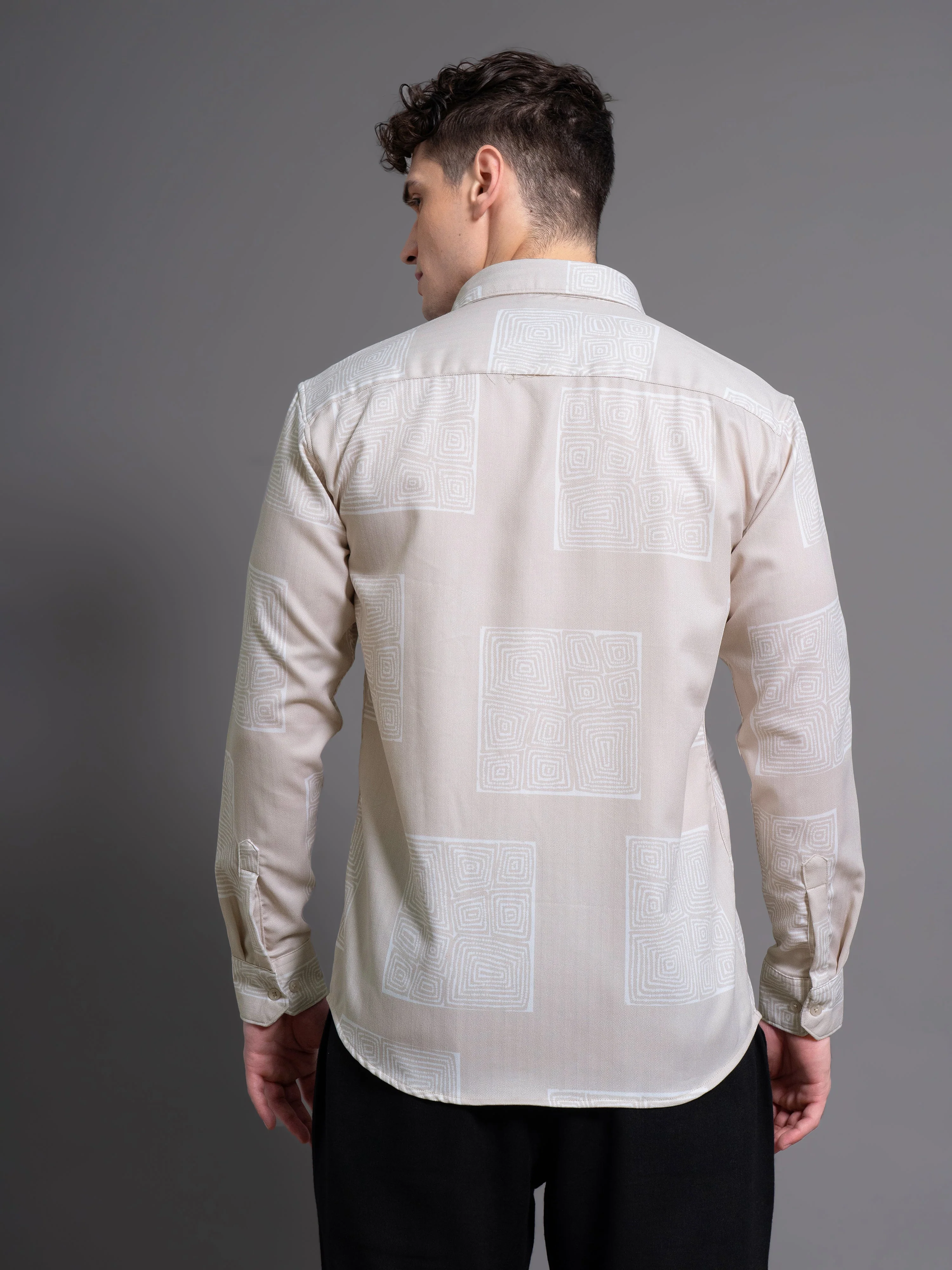 Men Clyde Beige Abstract Shirt - Image 2