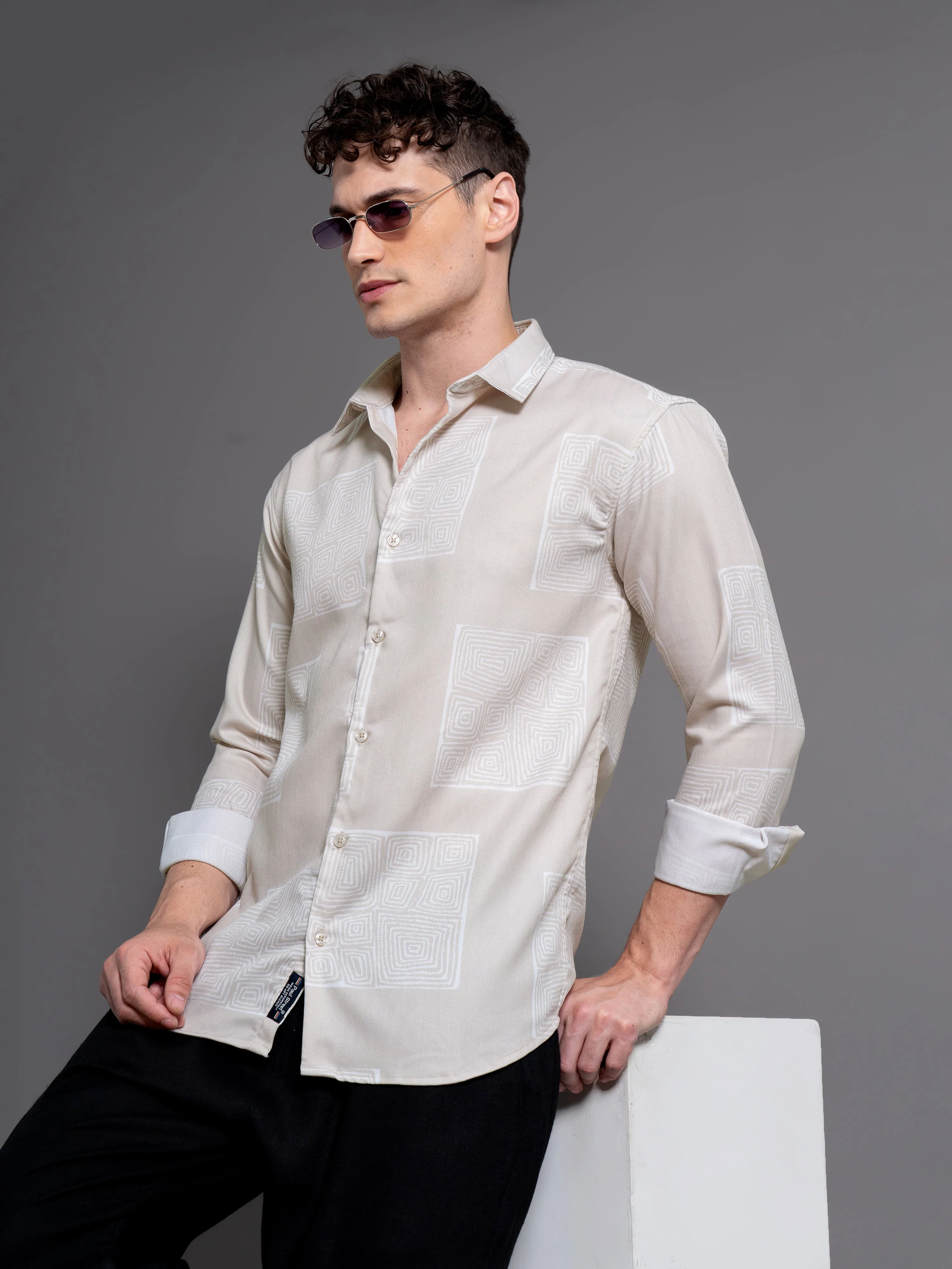 Men Clyde Beige Abstract Shirt - Image 3