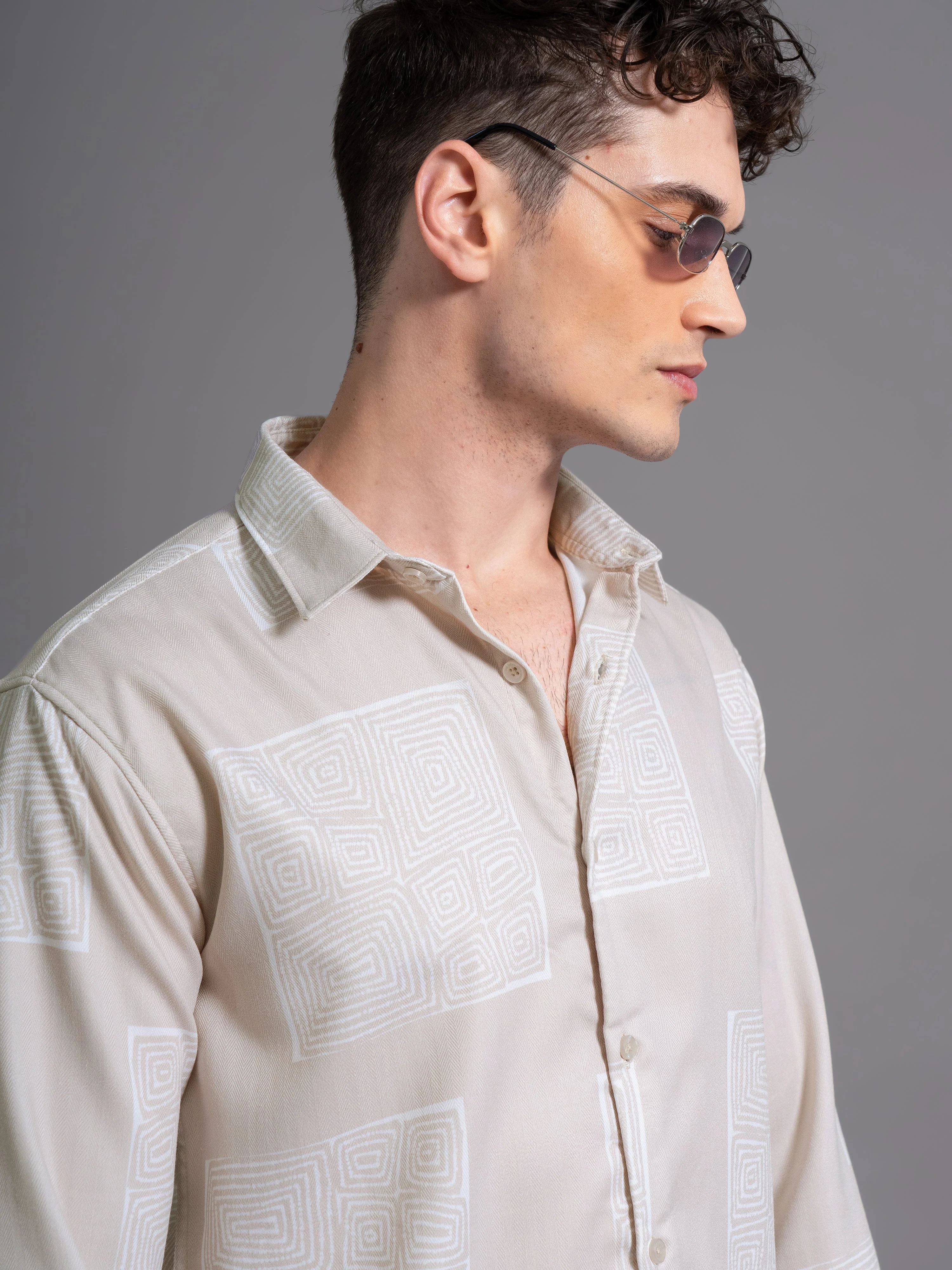 Men Clyde Beige Abstract Shirt - Image 4