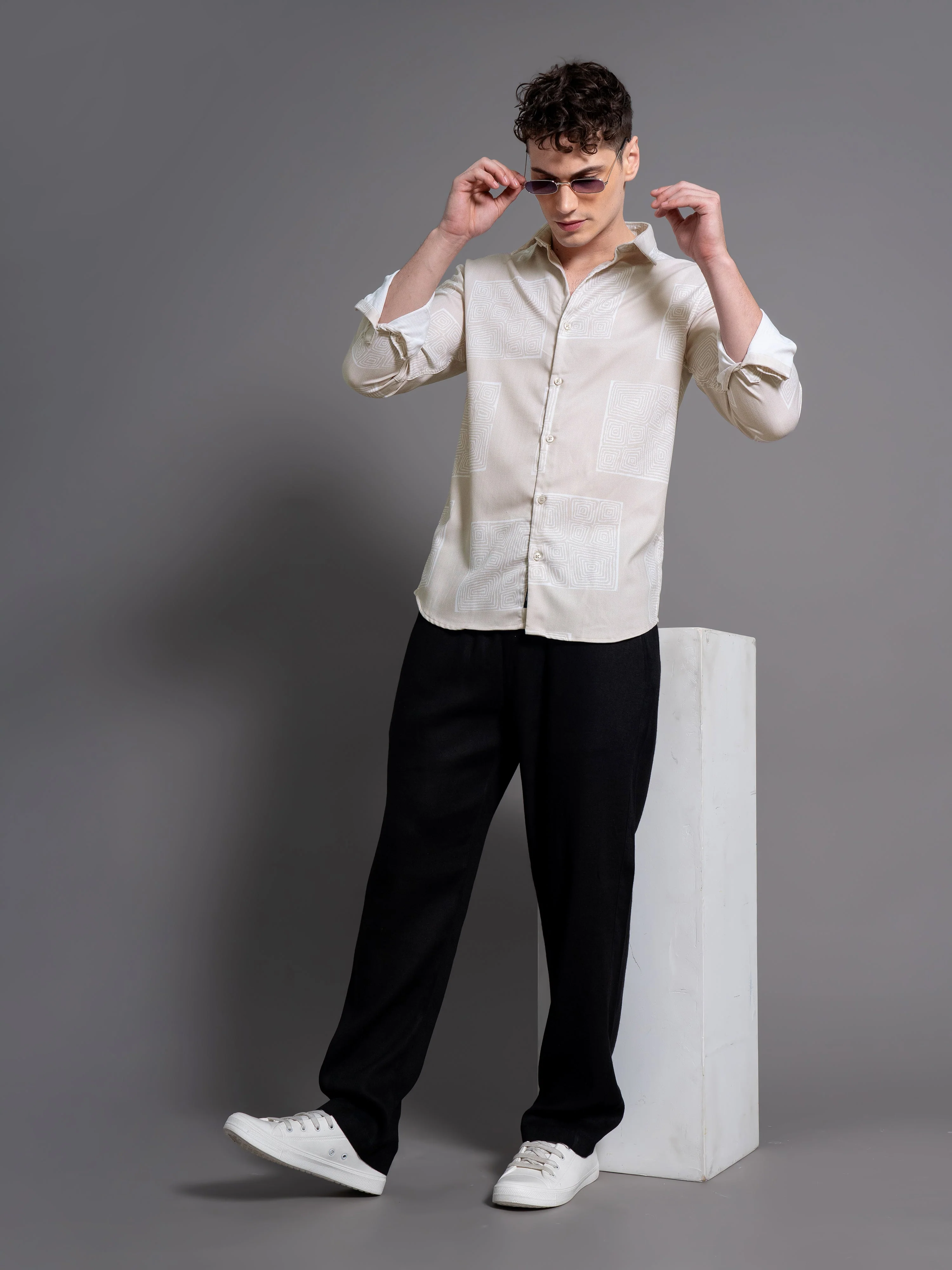 Men Clyde Beige Abstract Shirt - Image 5
