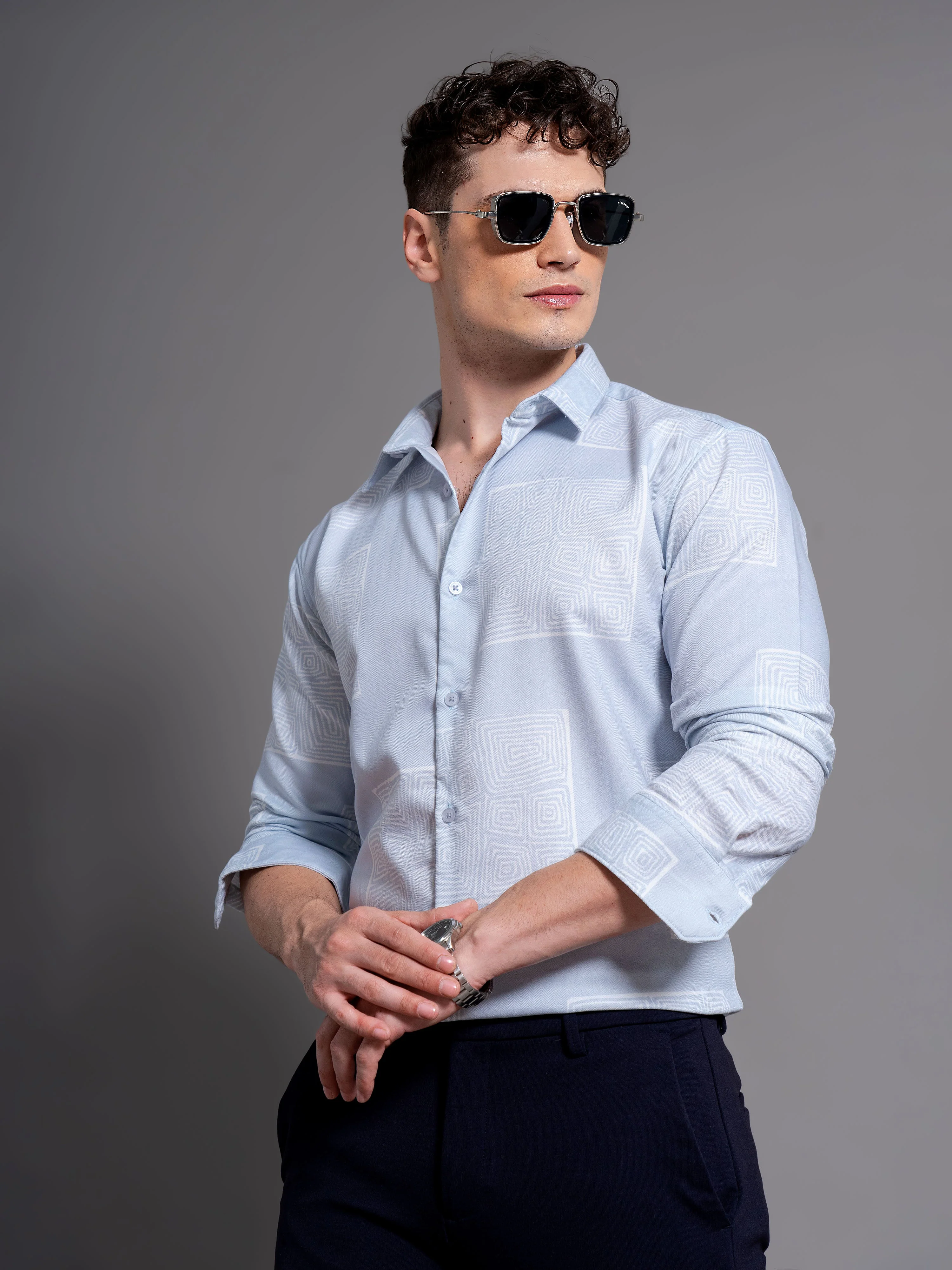 Men Clyde Blue Abstract Shirt - Image 3