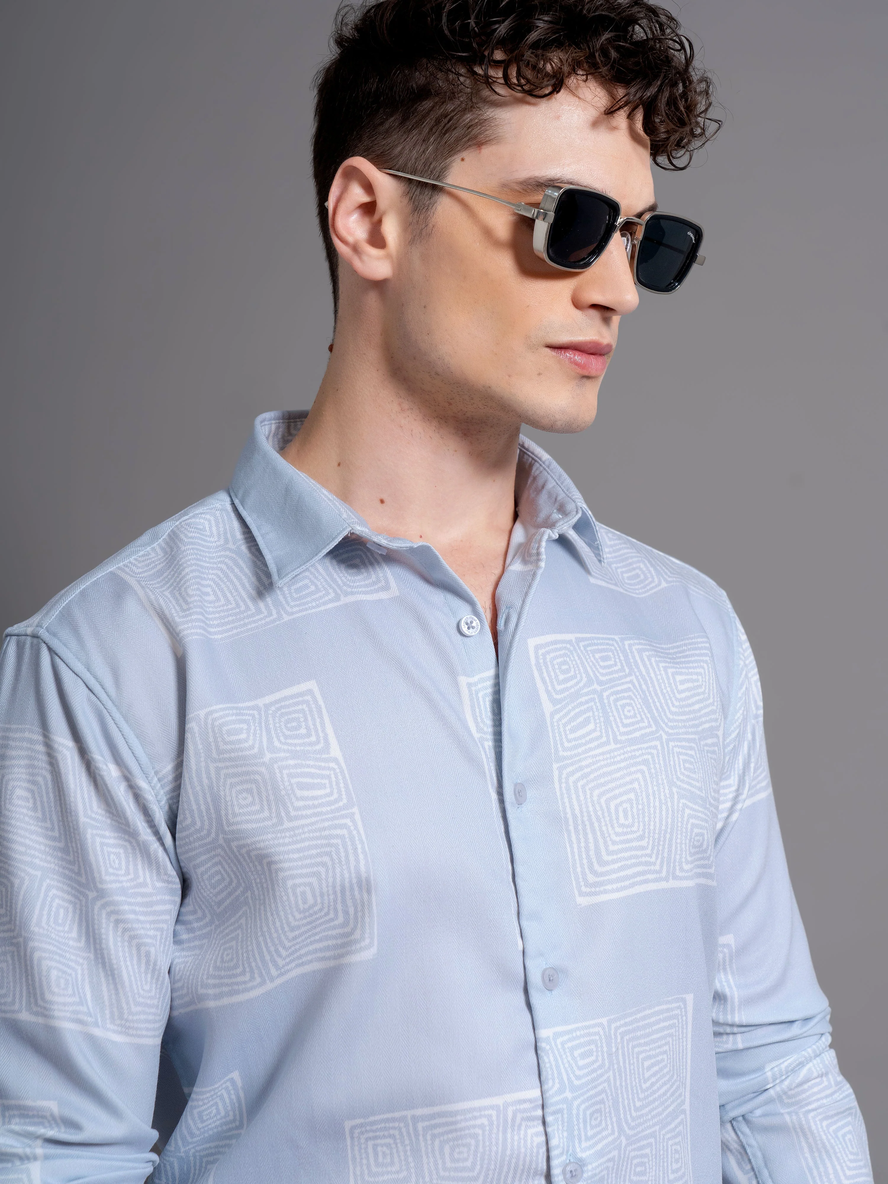 Men Clyde Blue Abstract Shirt - Image 4