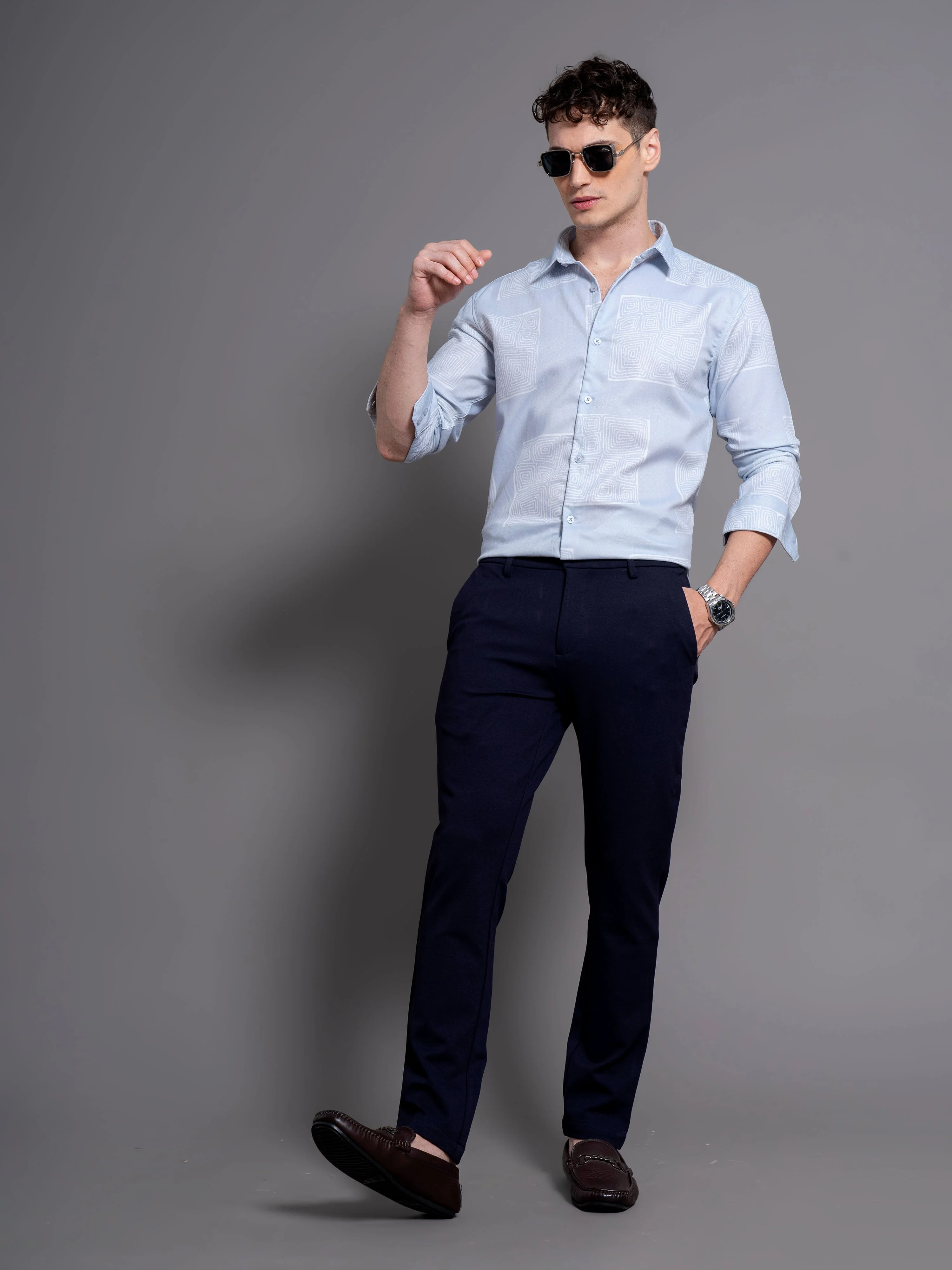 Men Clyde Blue Abstract Shirt - Image 5