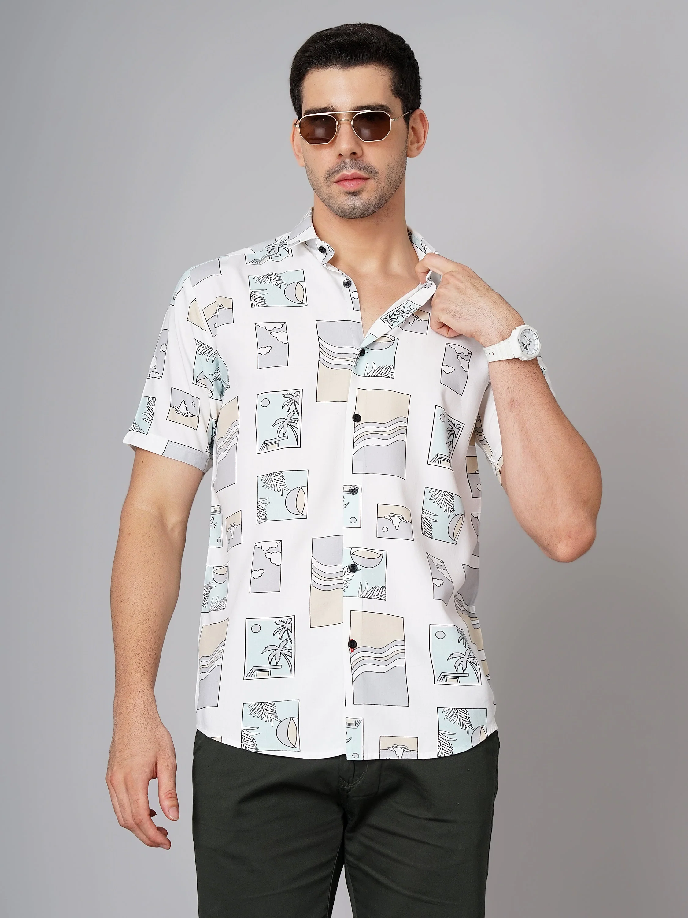 Men Coast White Grey Shirt