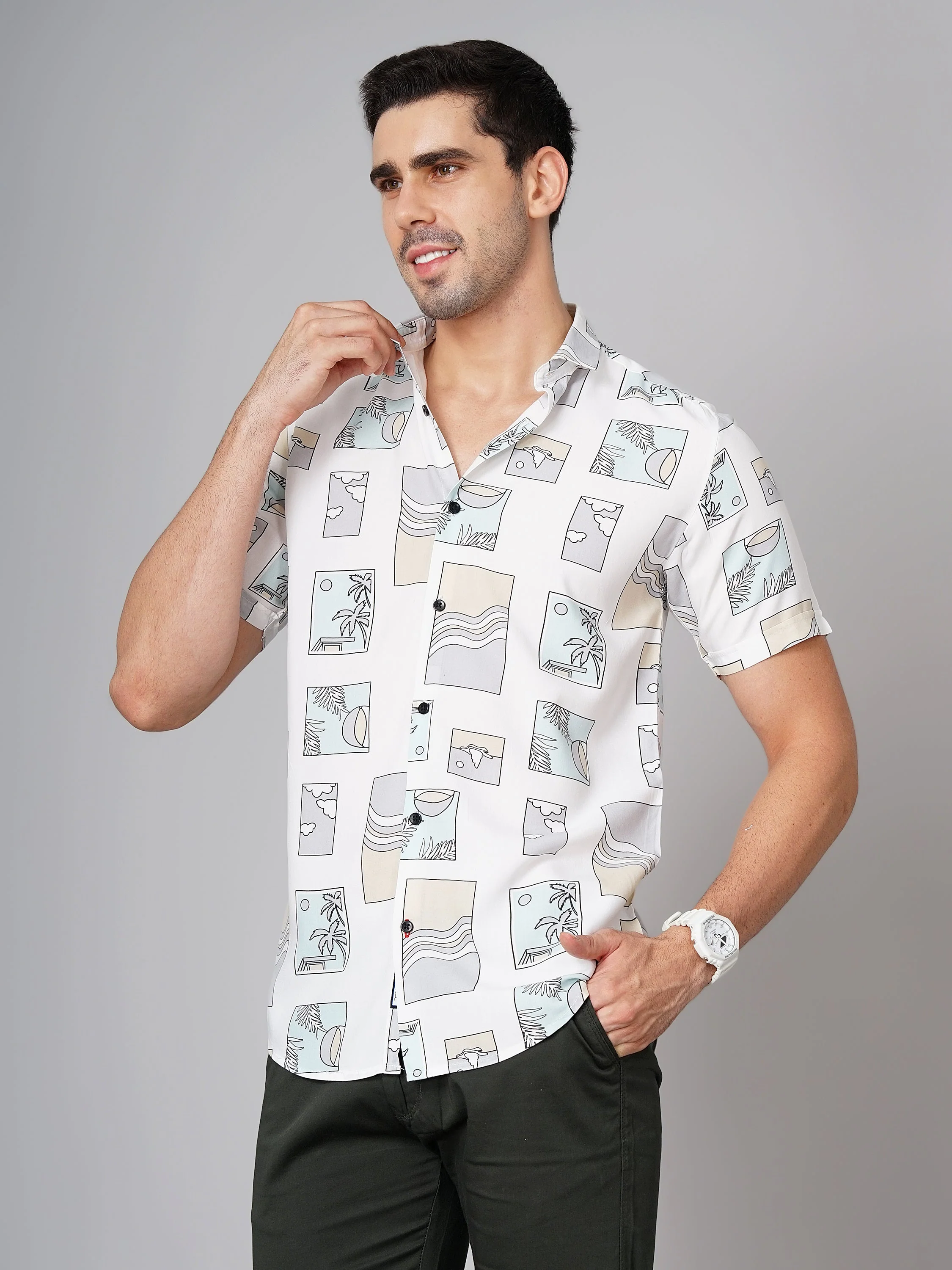 Men Coast White Grey Shirt - Image 3