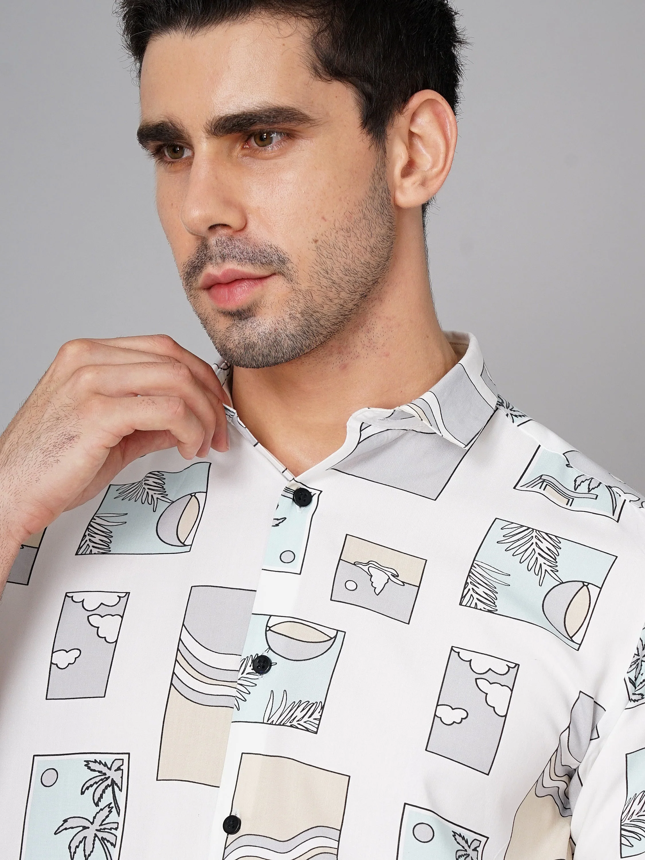 Men Coast White Grey Shirt - Image 4
