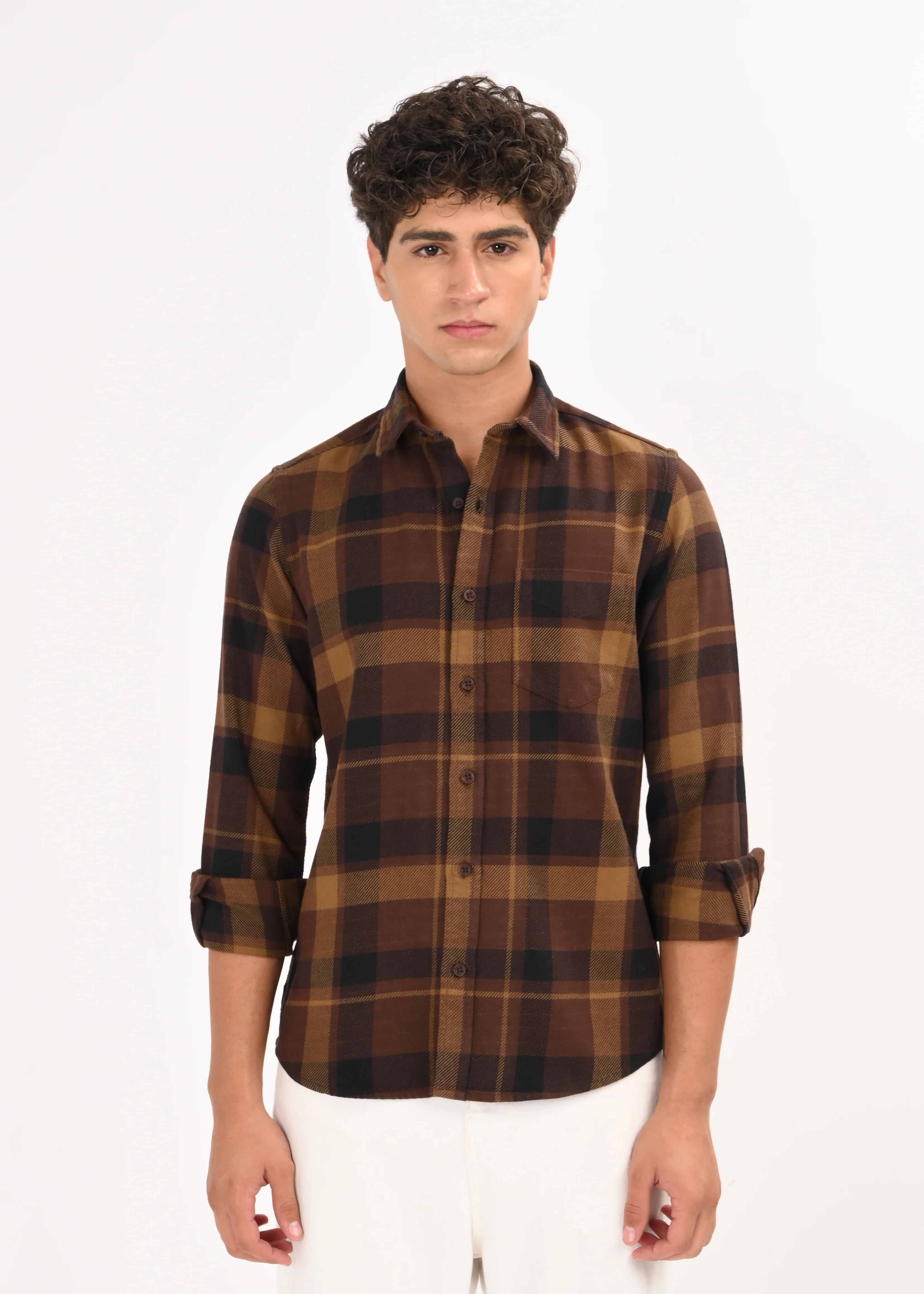 Men Coffee Classic Checked Shirt
