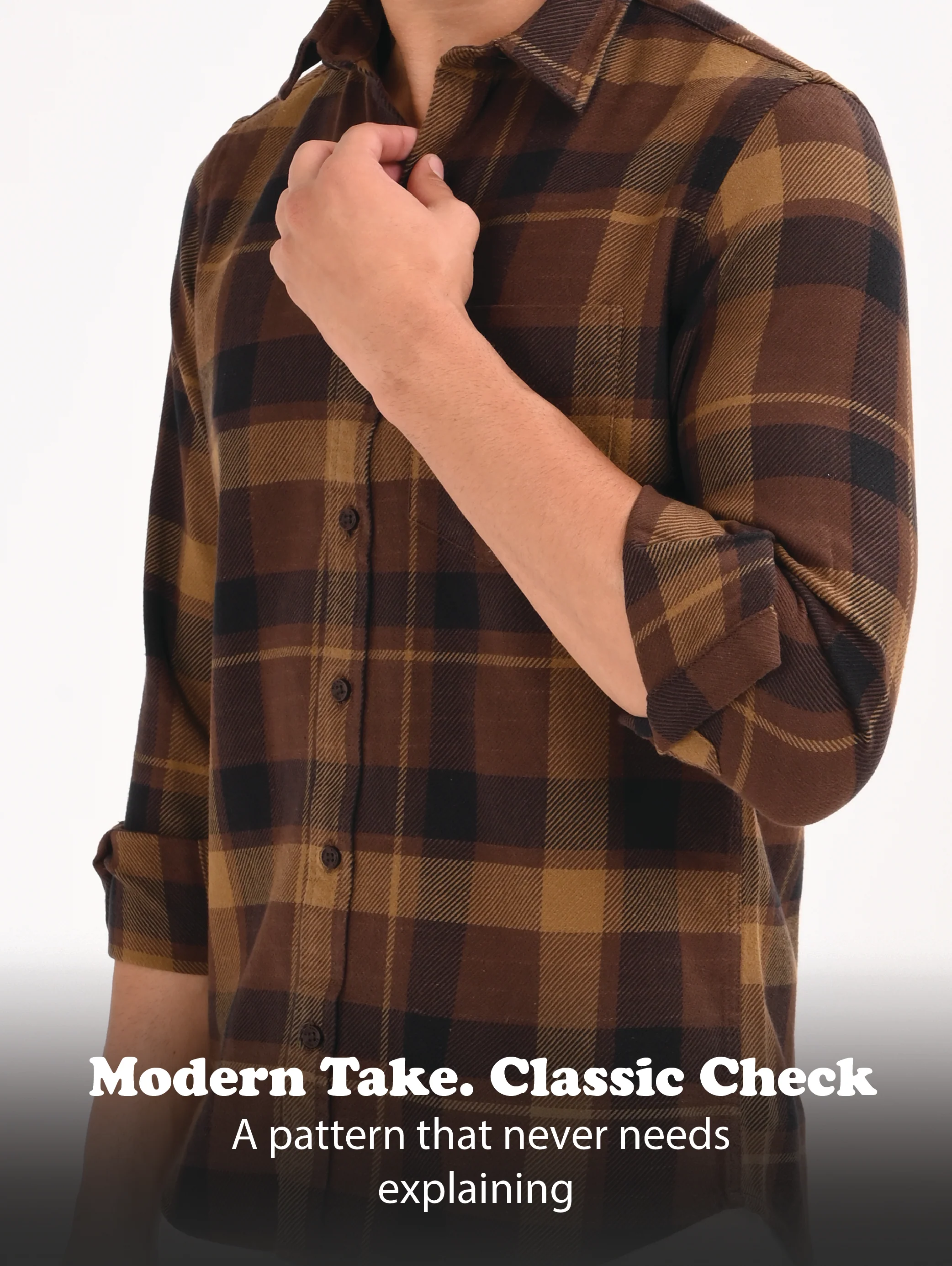 Men Coffee Classic Checked Shirt - Image 11