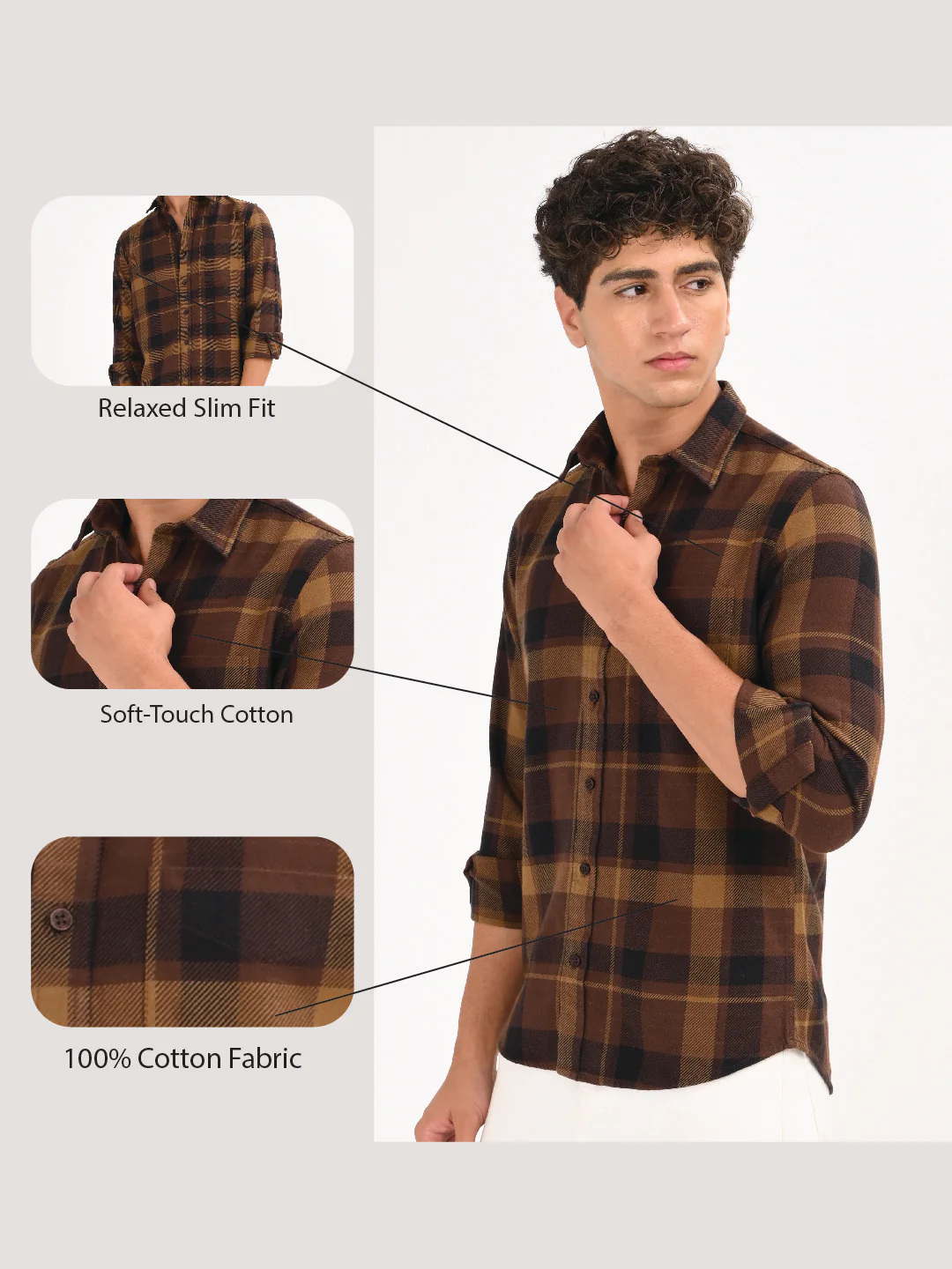 Men Coffee Classic Checked Shirt - Image 14