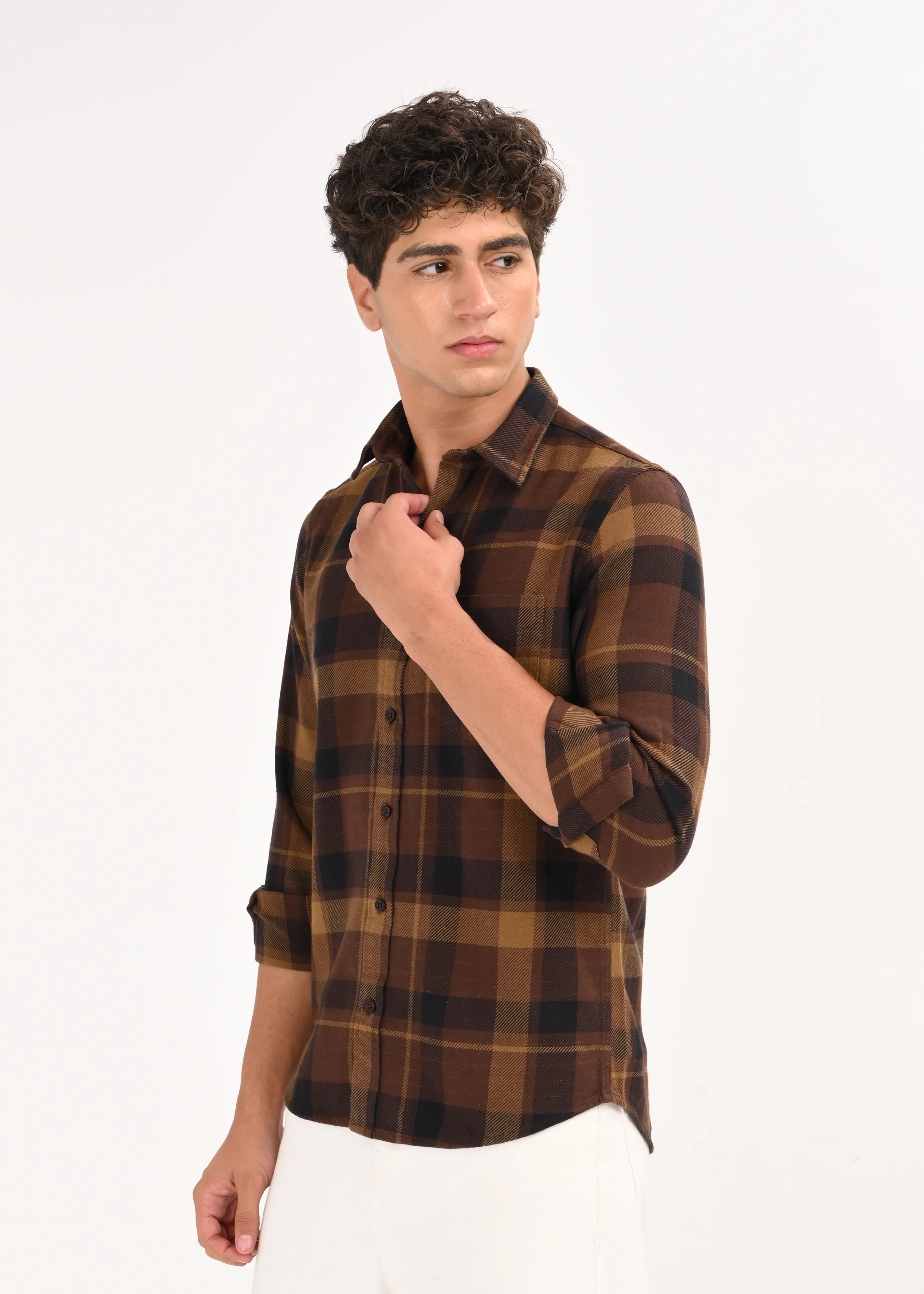Men Coffee Classic Checked Shirt - Image 4