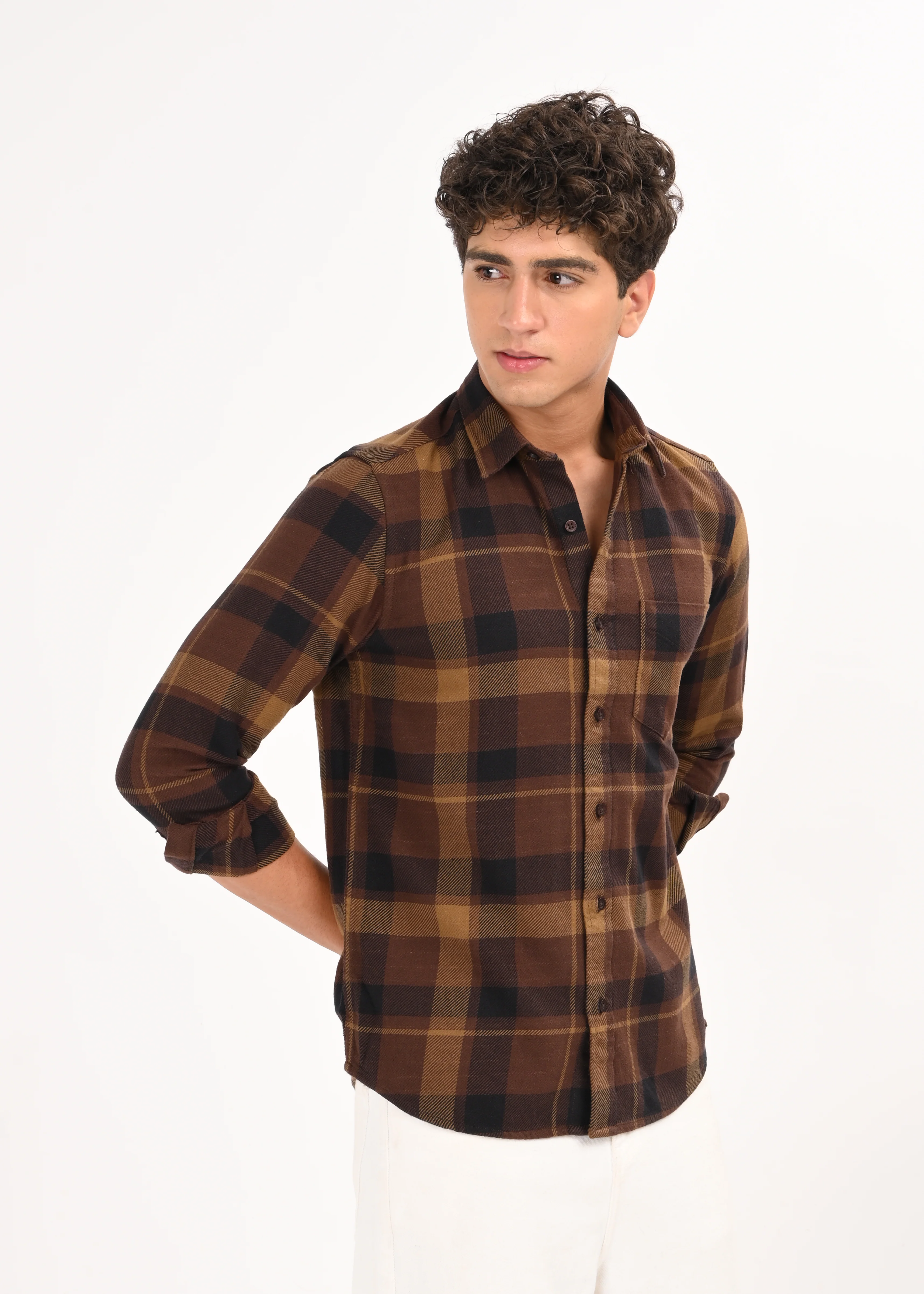 Men Coffee Classic Checked Shirt - Image 5
