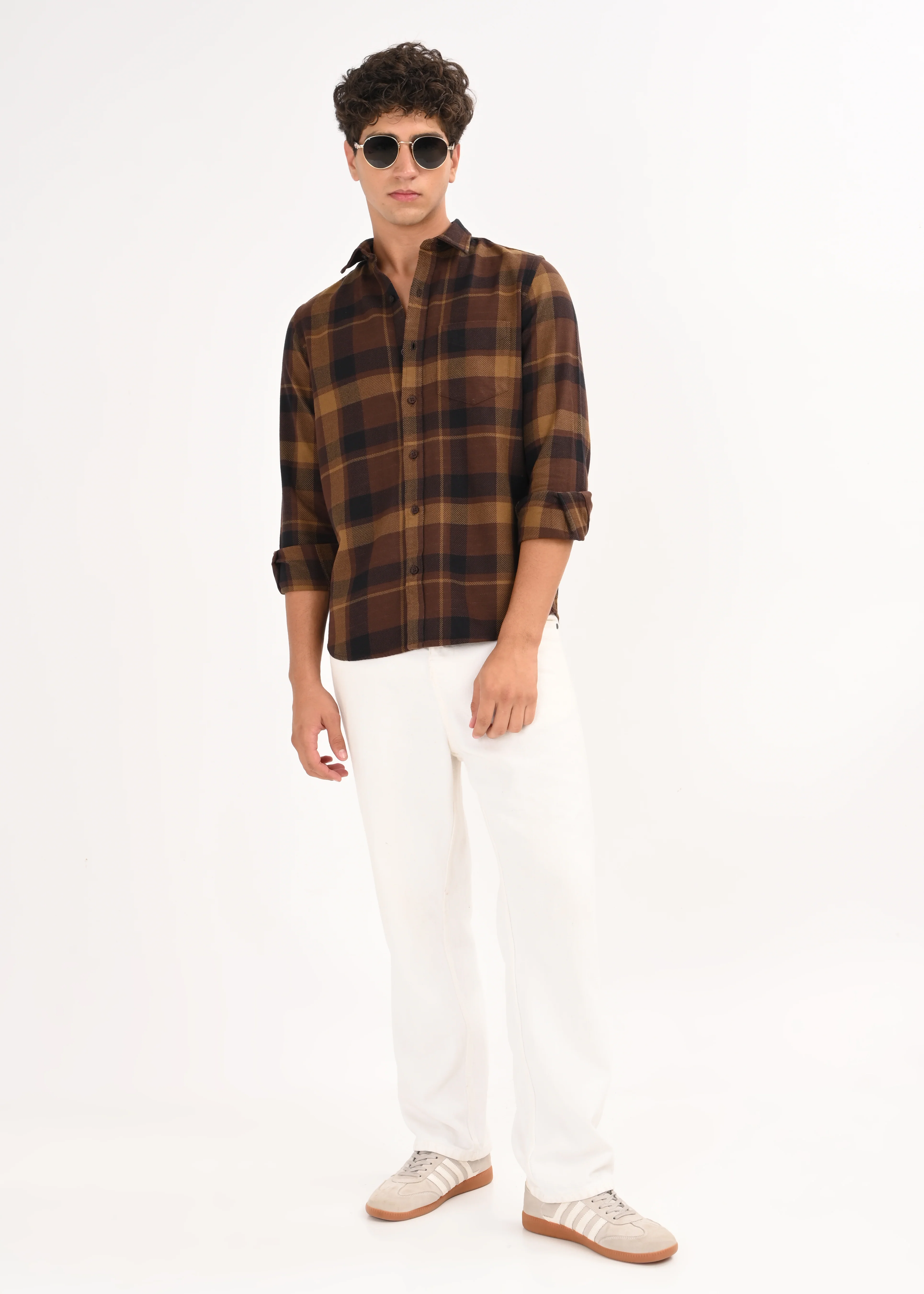 Men Coffee Classic Checked Shirt - Image 7