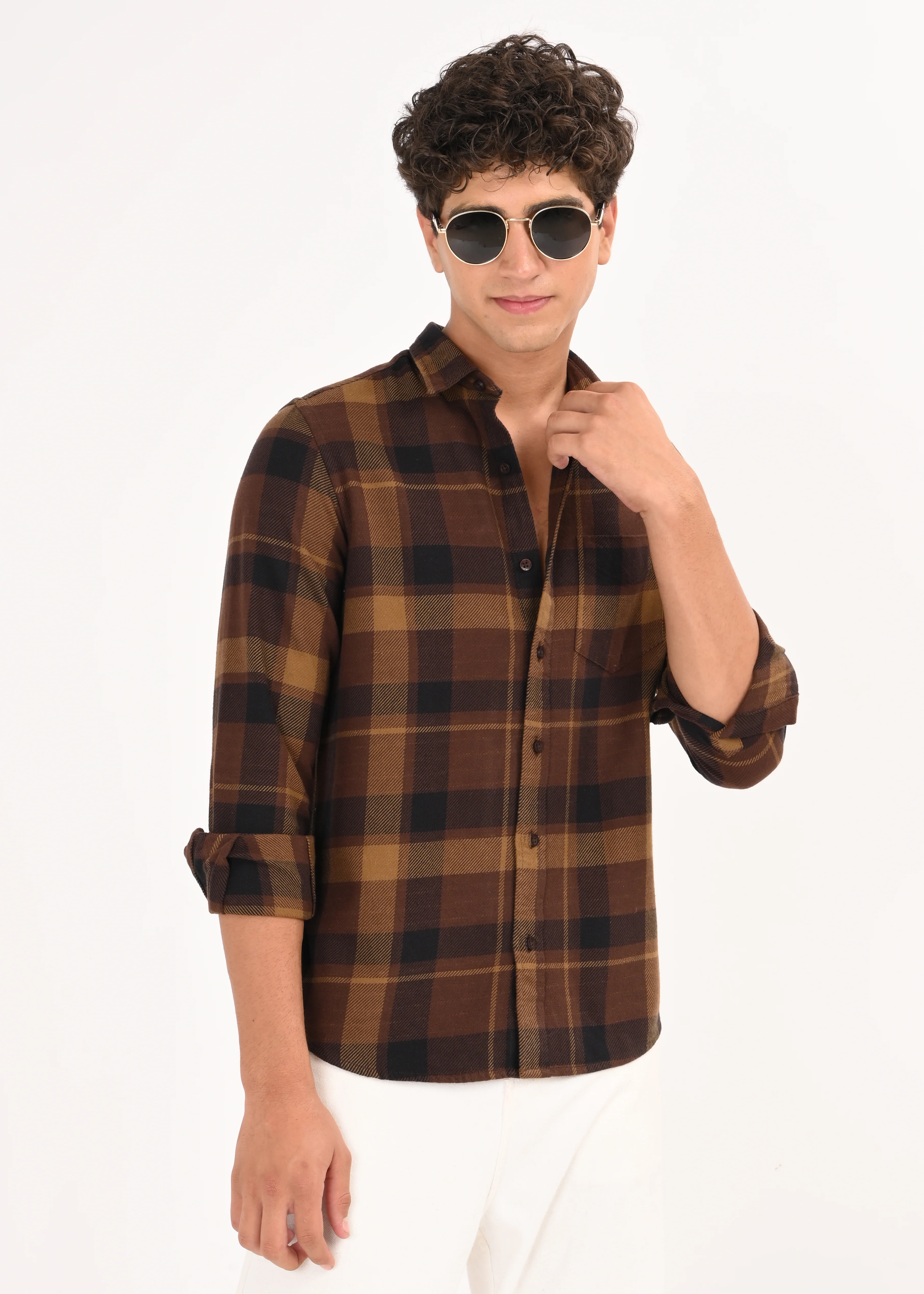 Men Coffee Classic Checked Shirt - Image 8