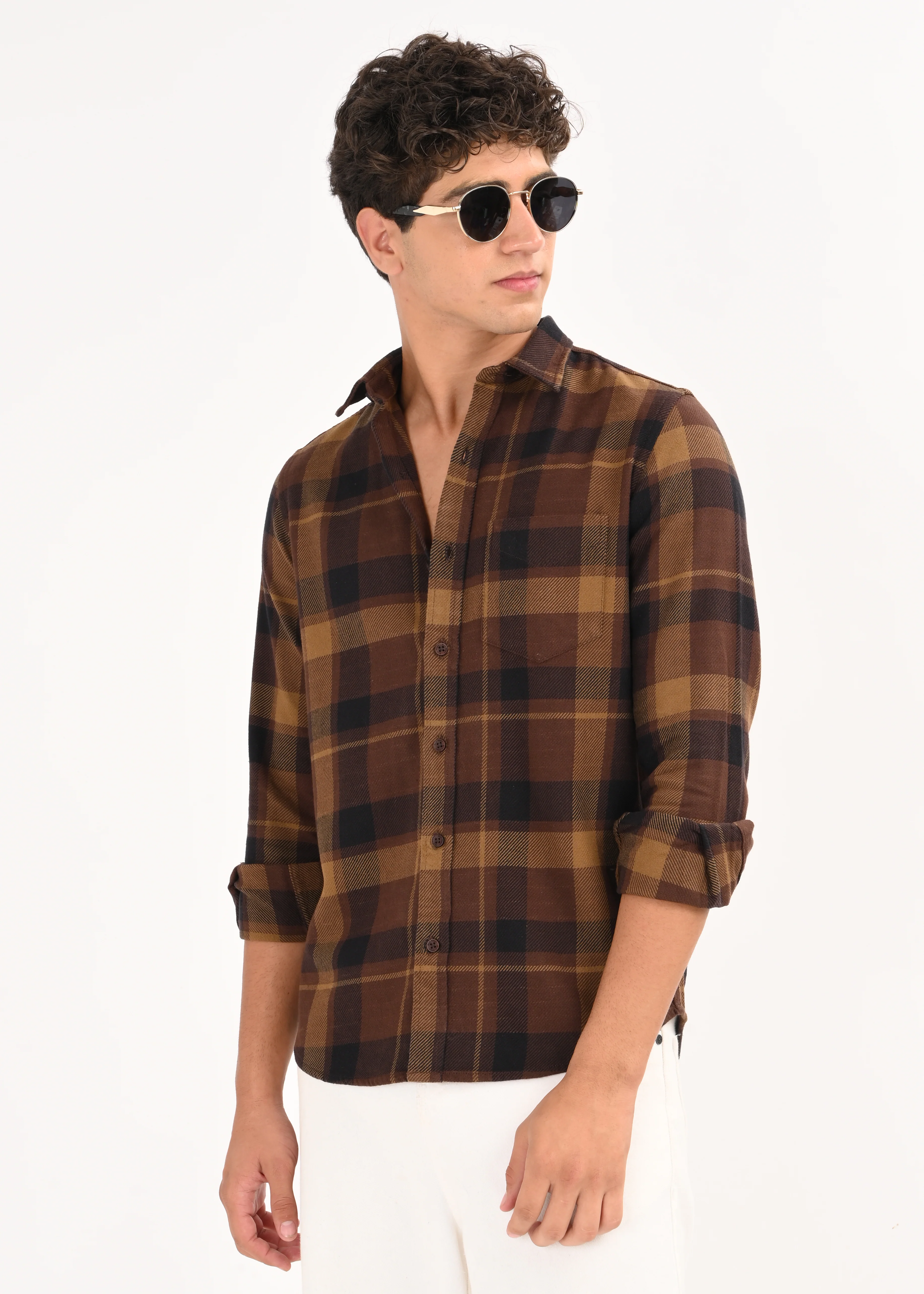 Men Coffee Classic Checked Shirt - Image 9