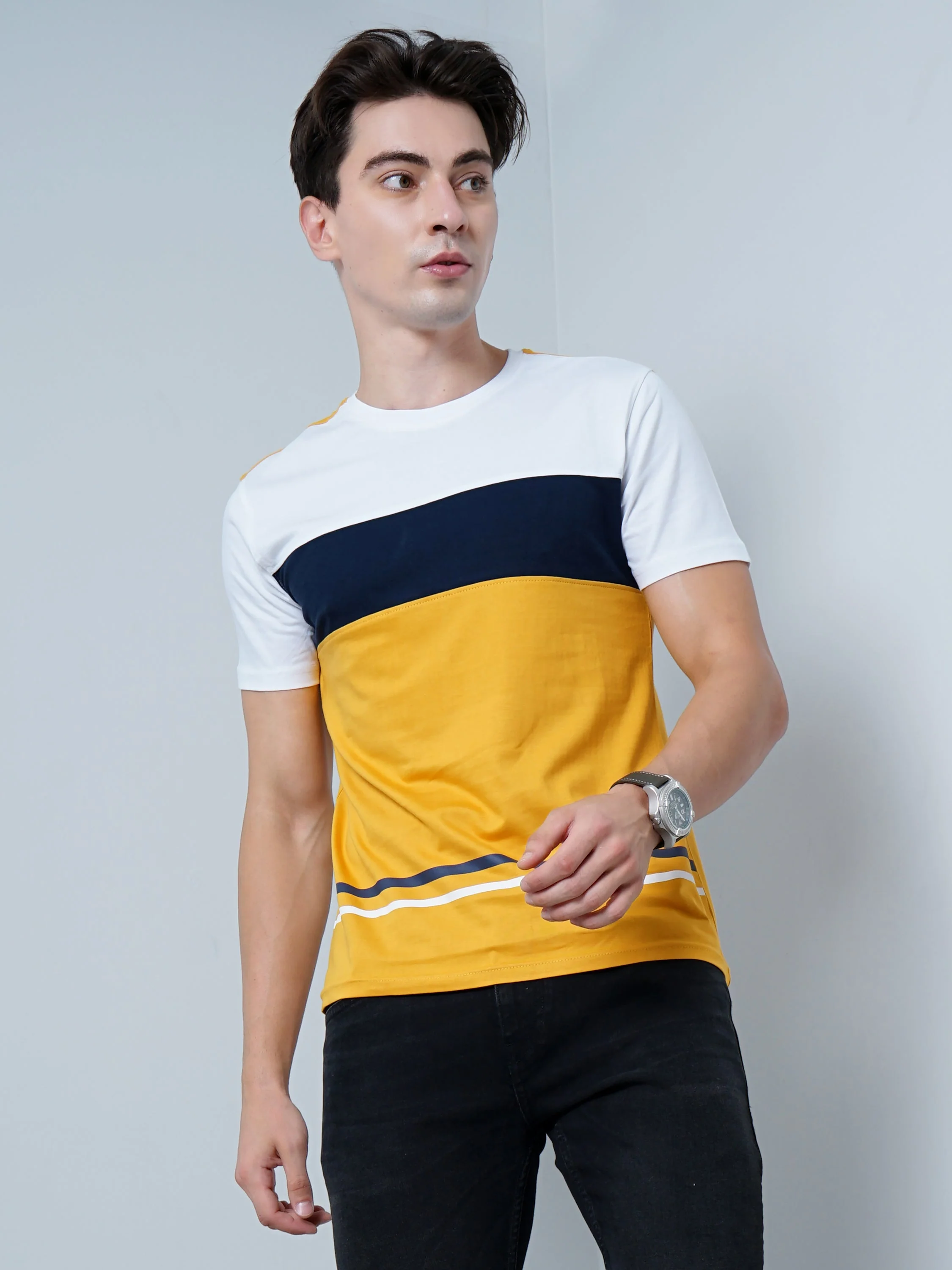 Men Color Block Yellow T-Shirt - Image 2