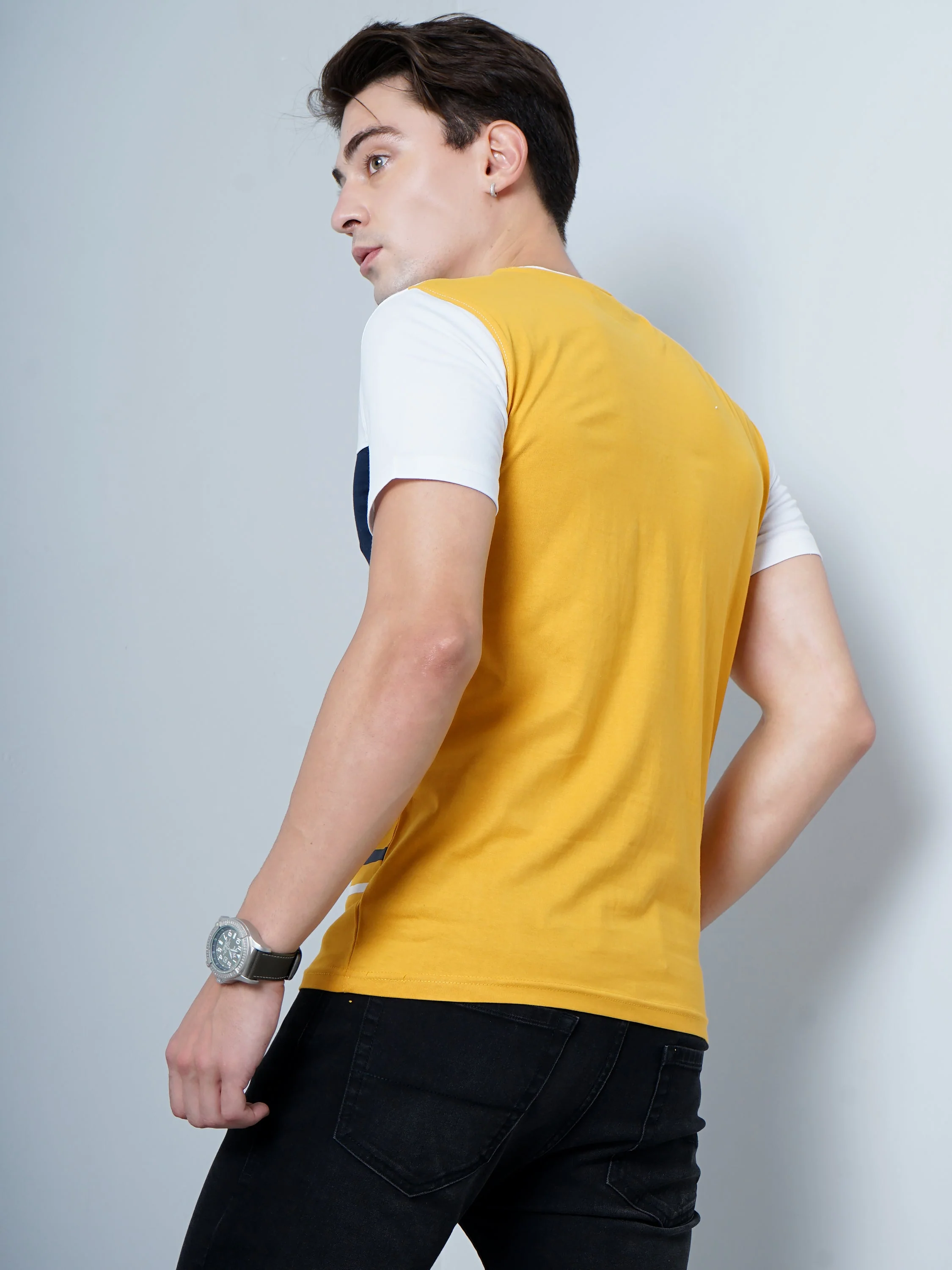Men Color Block Yellow T-Shirt - Image 3
