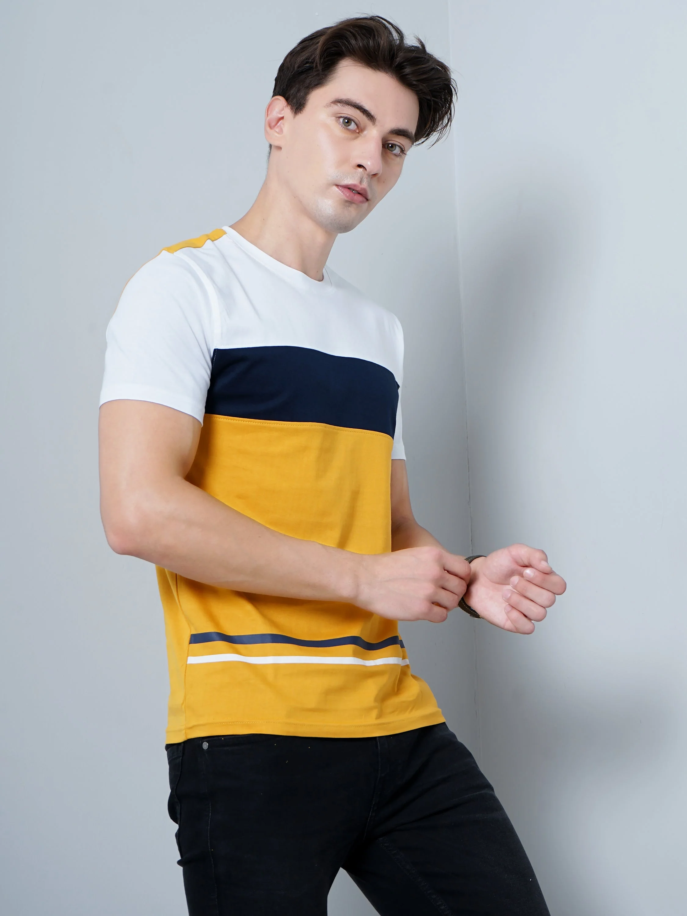 Men Color Block Yellow T-Shirt - Image 4
