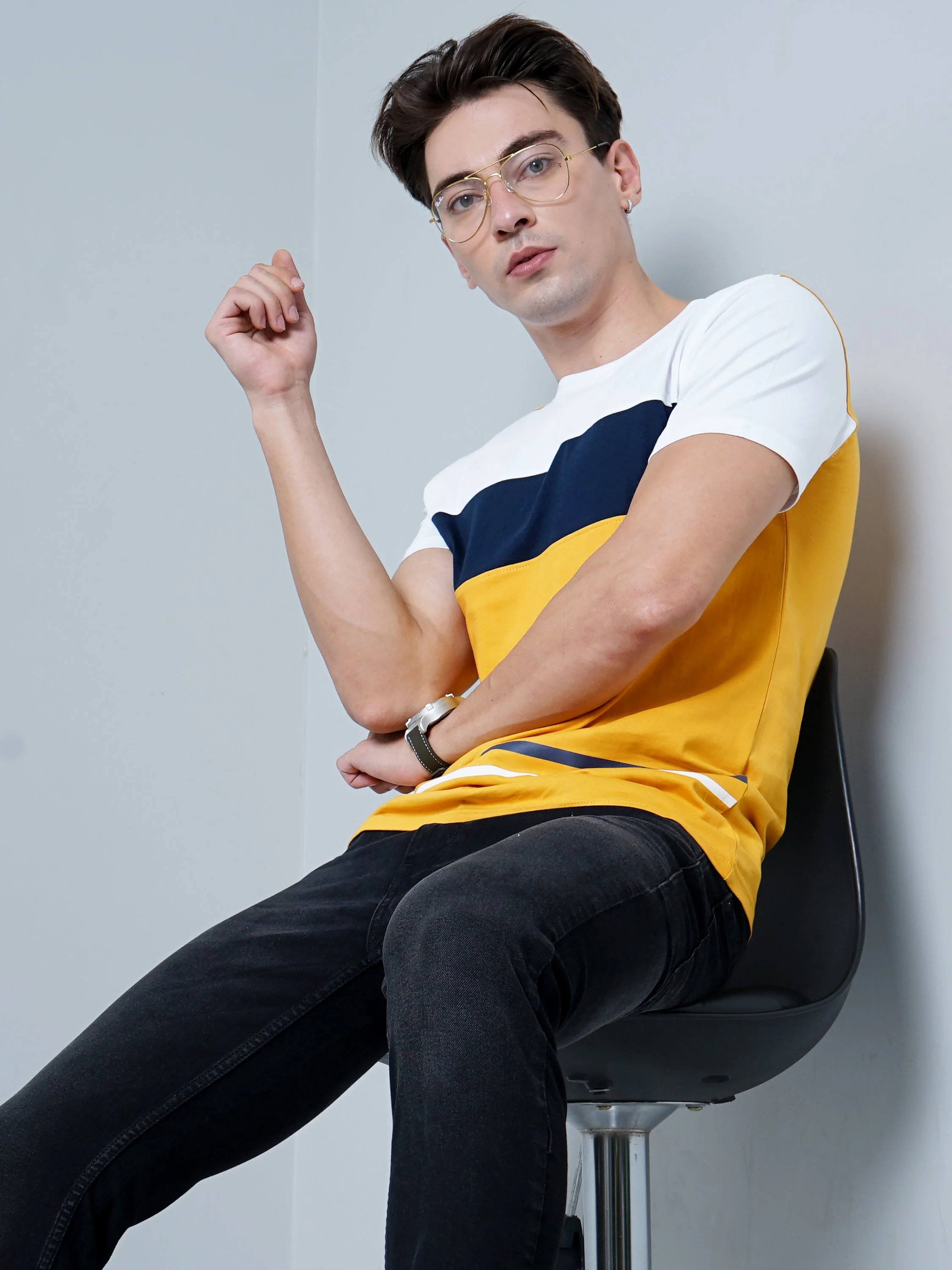 Men Color Block Yellow T-Shirt - Image 6