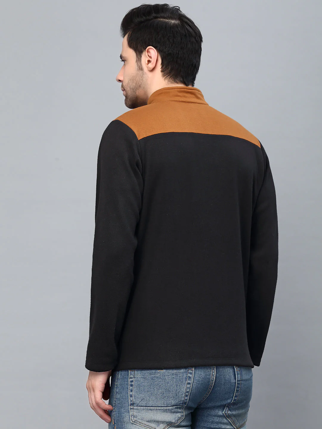 Men Color Blocked High Neck Polar Fleece Jacket - Image 3
