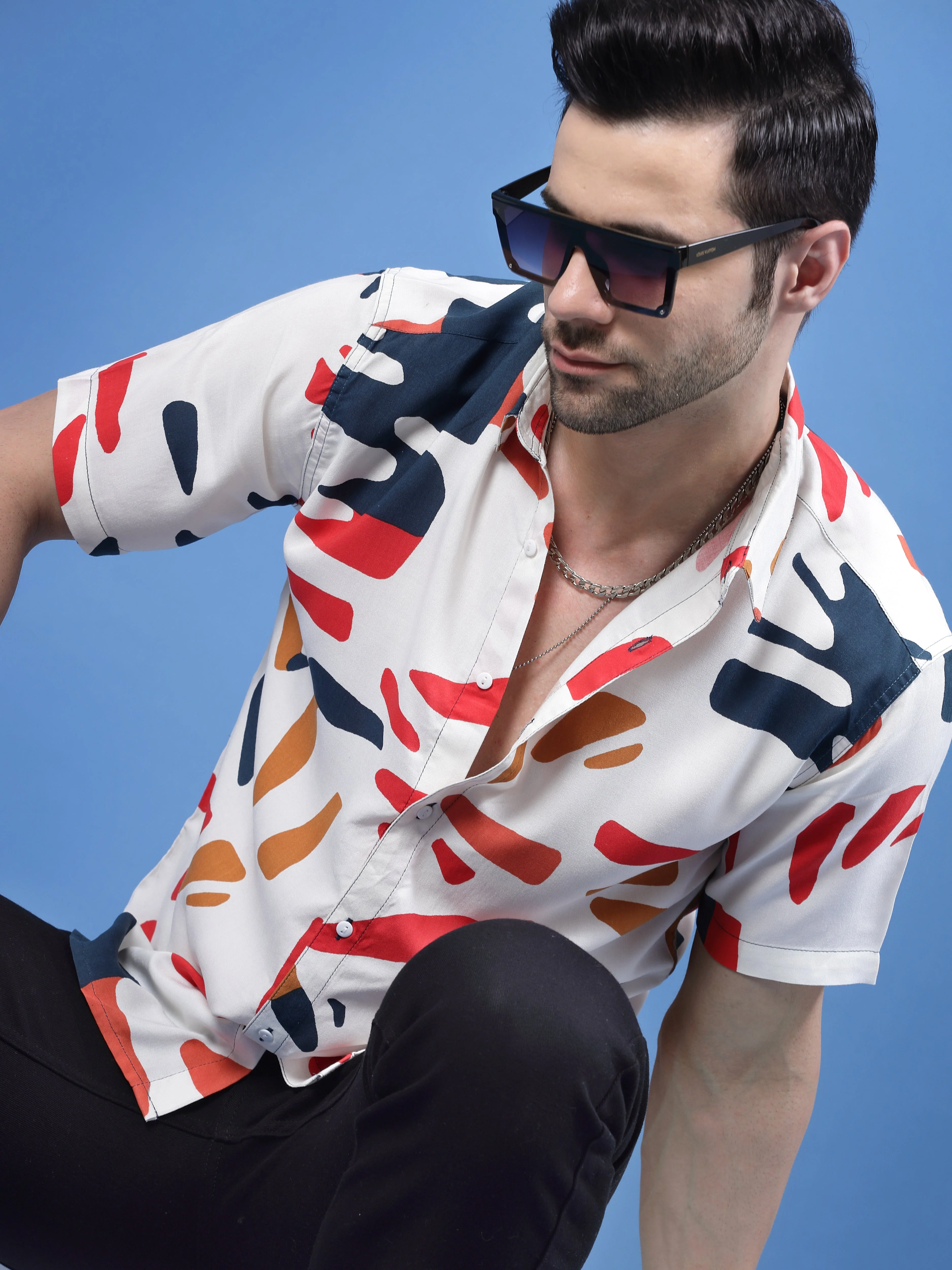 Men Color Mosaic Rayon Shirt - Image 3