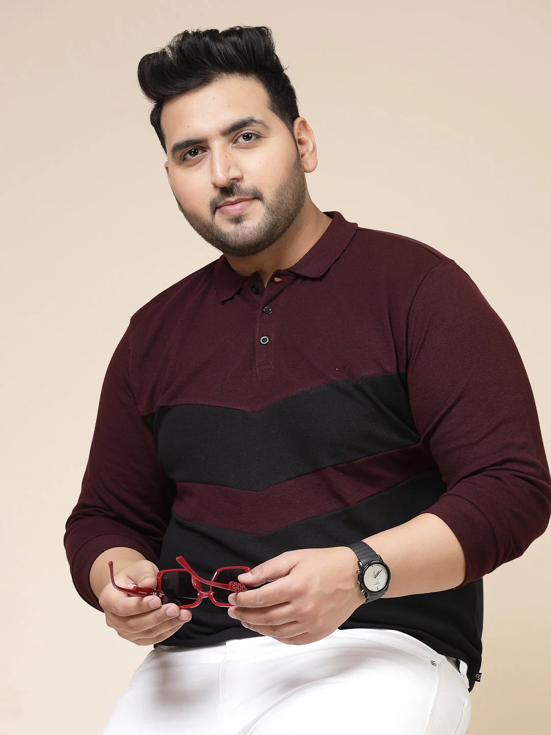 Men Colorblock Polo With Extended Sleeves
