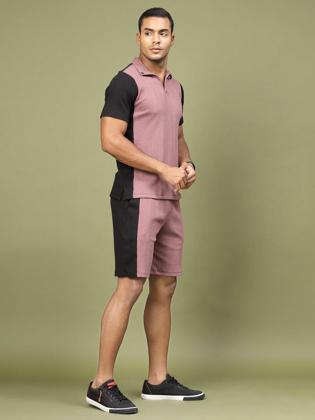 Men Colorblock Rib Polo Co-ords - Image 3