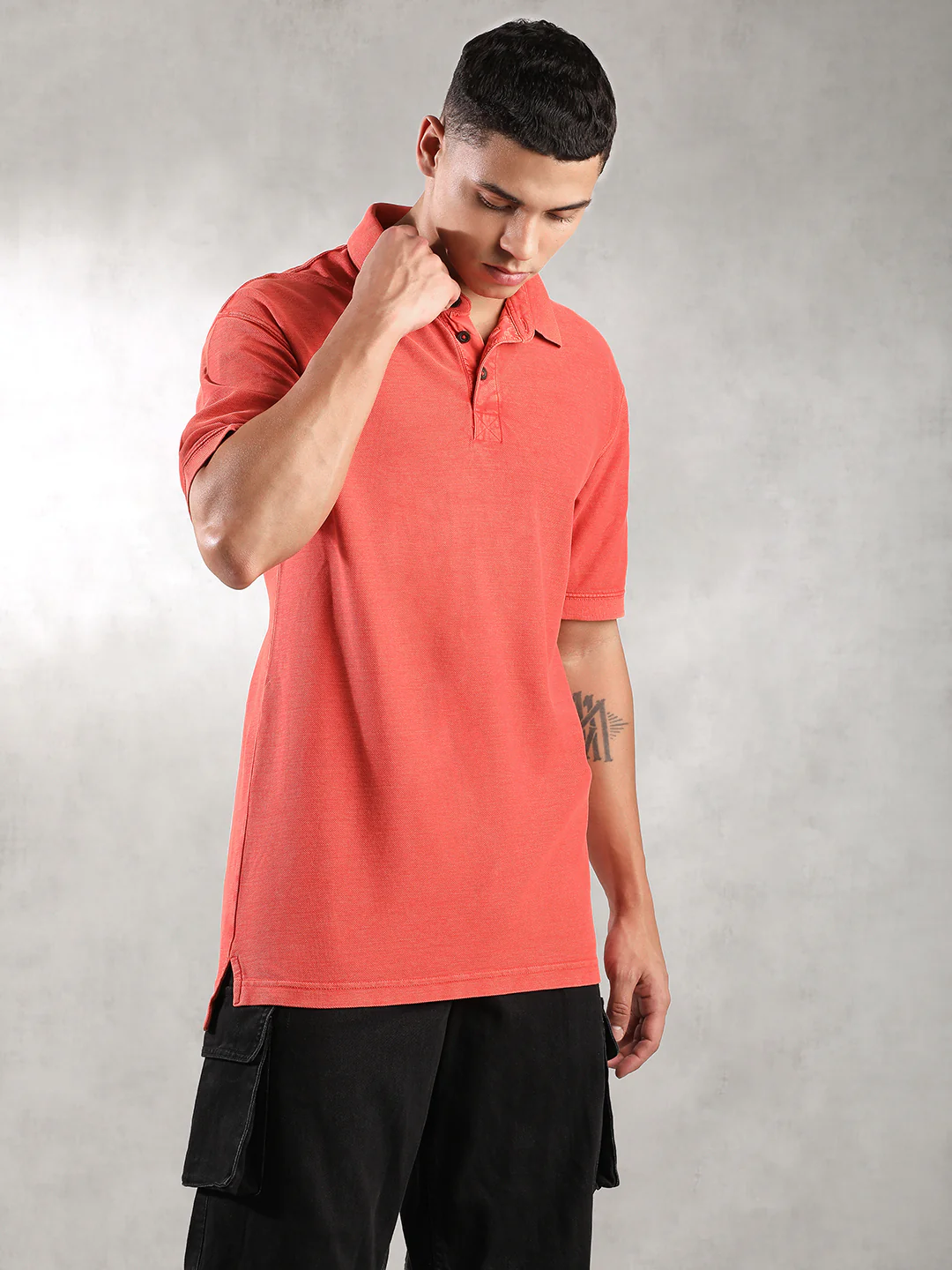 Men Coral Drop Shoulder Oversize Polo T-Shirt - Image 3